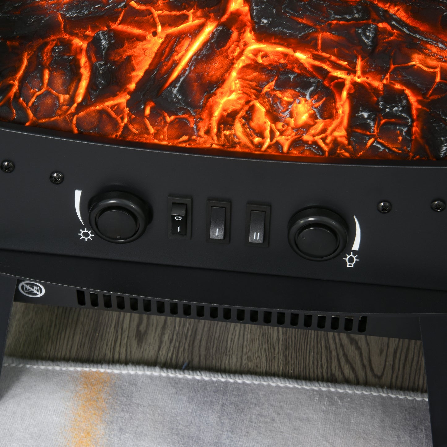 900W/1800W Freestanding Electric Fireplace Room Heater w/ Adjustable Artificial Flame 3-Sided Tempered Glass Panels Safe Home