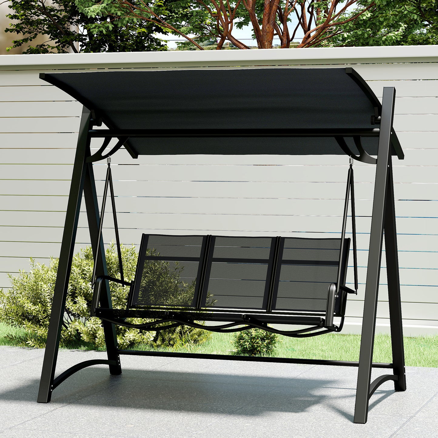 3 Seater Swing Chair, Garden Swing Bench with Adjustable Tilting Canopy, Breathable Mesh Seat 360 kg Capacity, Grey