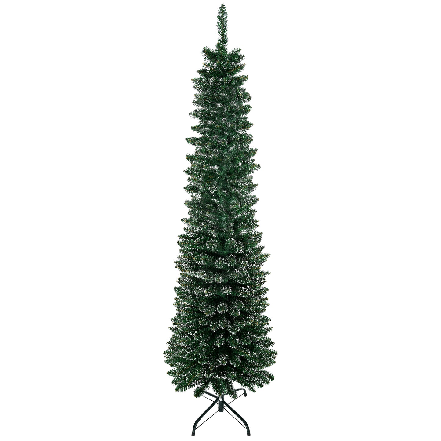 5.5FT Artificial Snow Dipped Christmas Tree Xmas Pencil Tree Holiday Home Indoor Decoration with Foldable Black Stand, Green