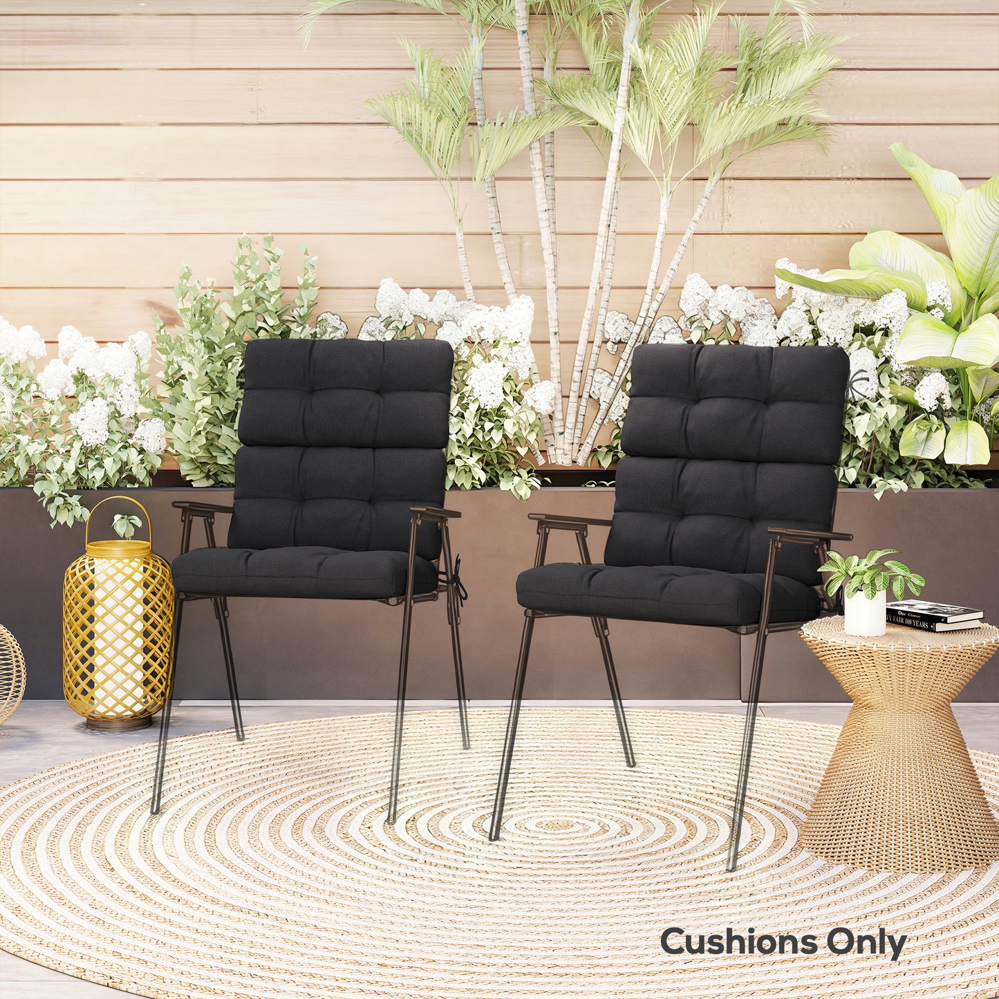 2-Piece Seat Cushion Replacement with Backrest, Garden Patio Chair Cushions Set with Ties, Black
