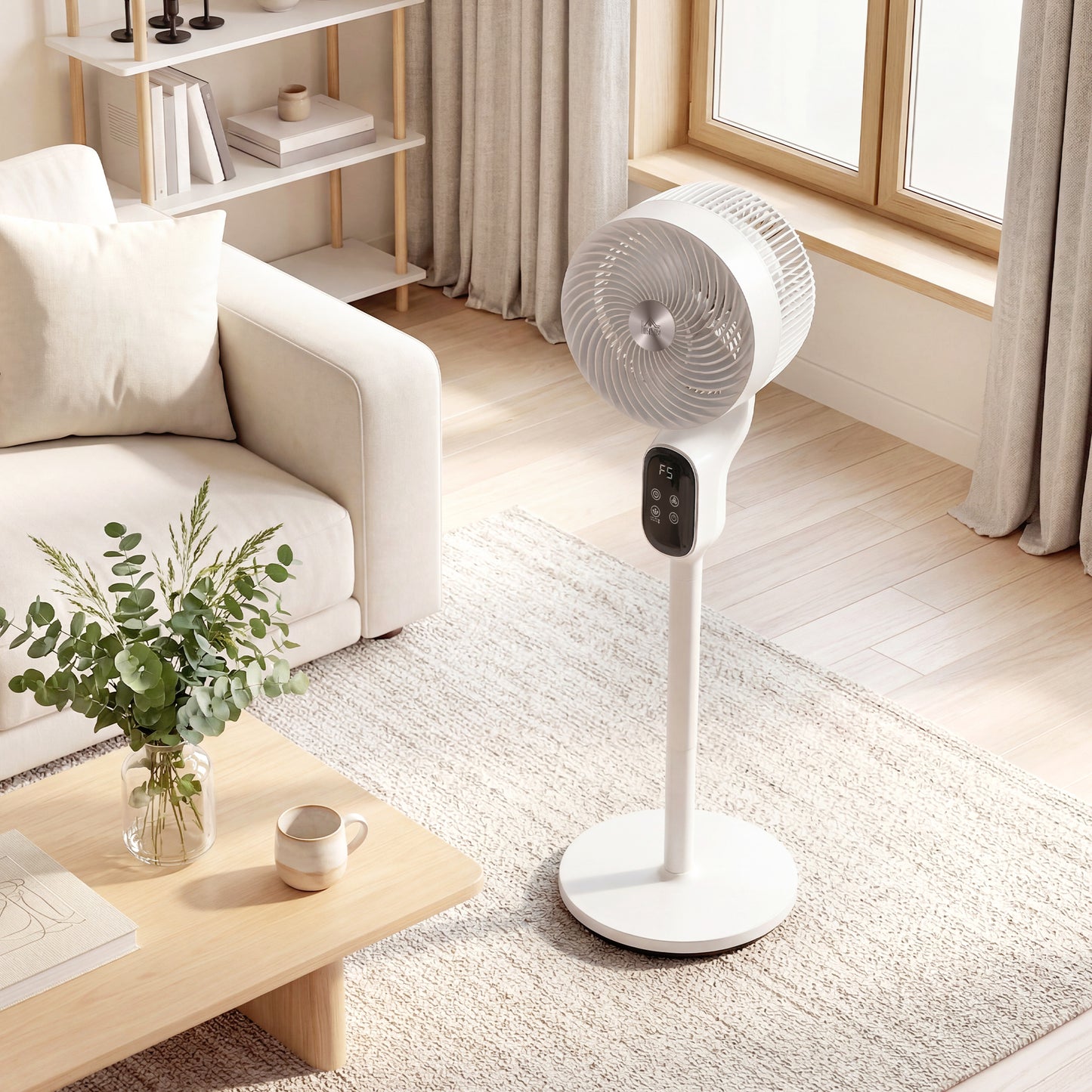 20 dB Silent Standing Fan for Bedroom, 39in Pedestal Fan with Remote, Oscillating, 8 Speeds, Adjustable Height, White