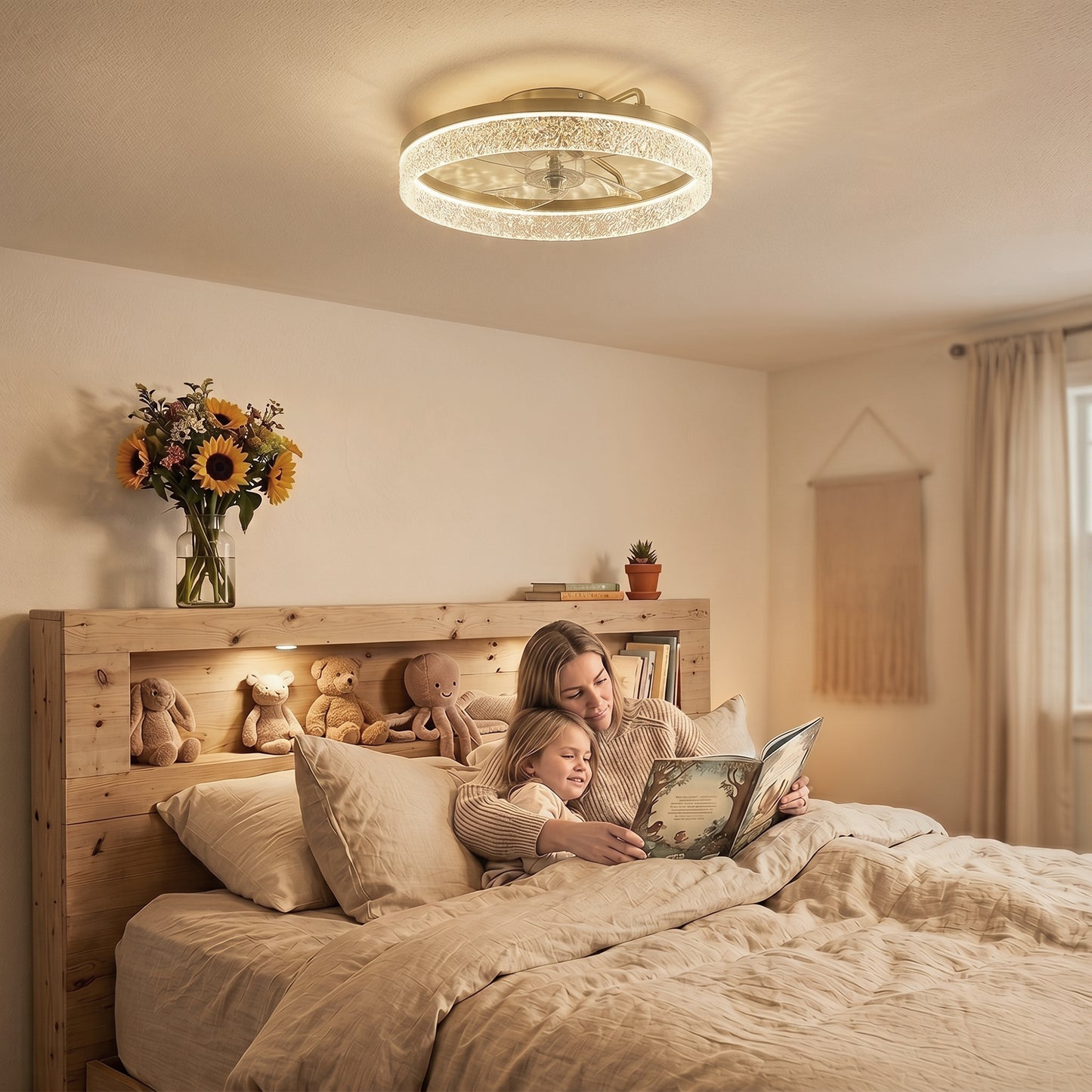 Ceiling Fan with Lights, Dimmable LED Mount Ceiling Fan Light with Remote App Control for Bedroom, Gold Tone