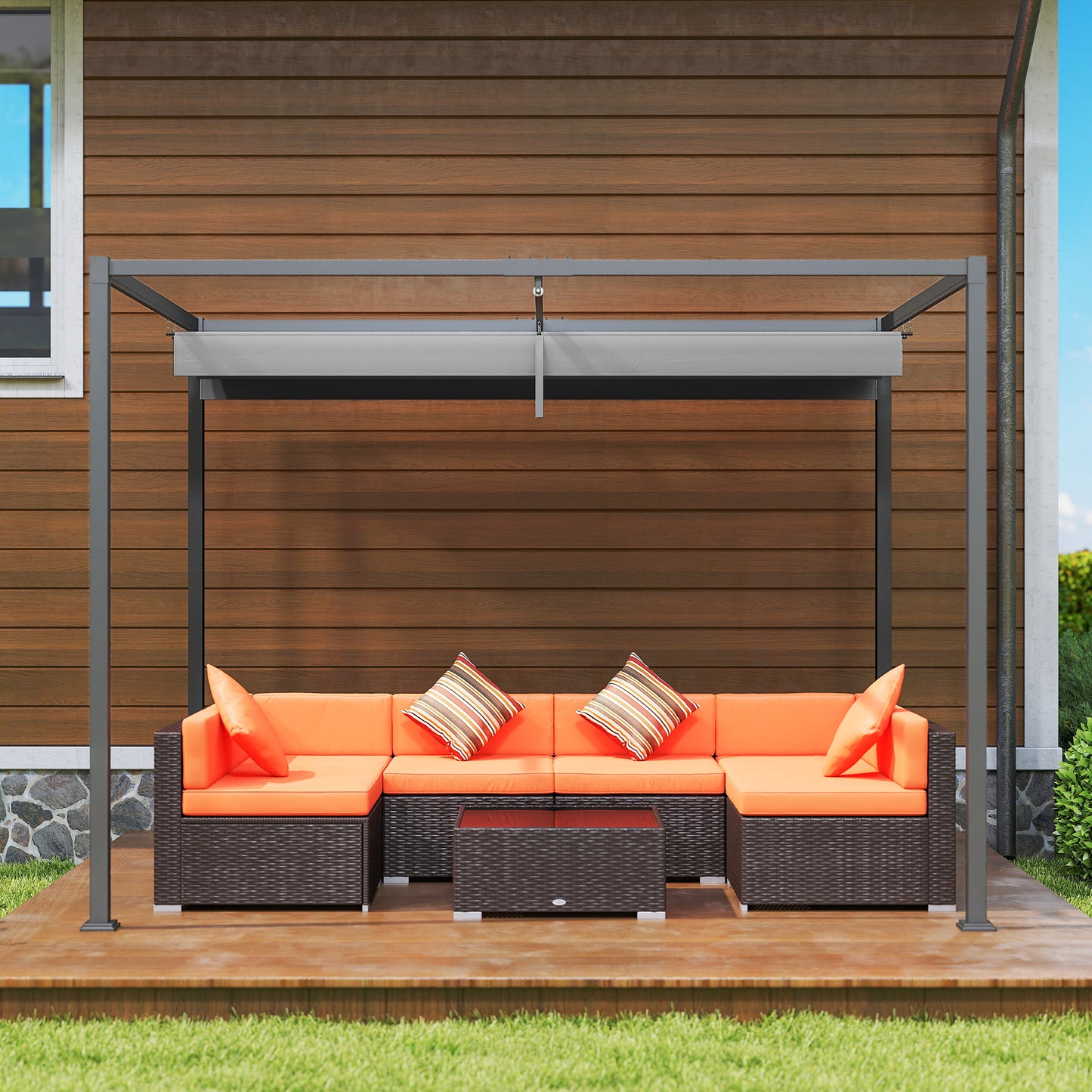 3 x 2m Metal Outdoor Pergola with Retractable Roof, Outdoor Gazebo Canopy Shelter with Drainage Holes for Garden, Patio