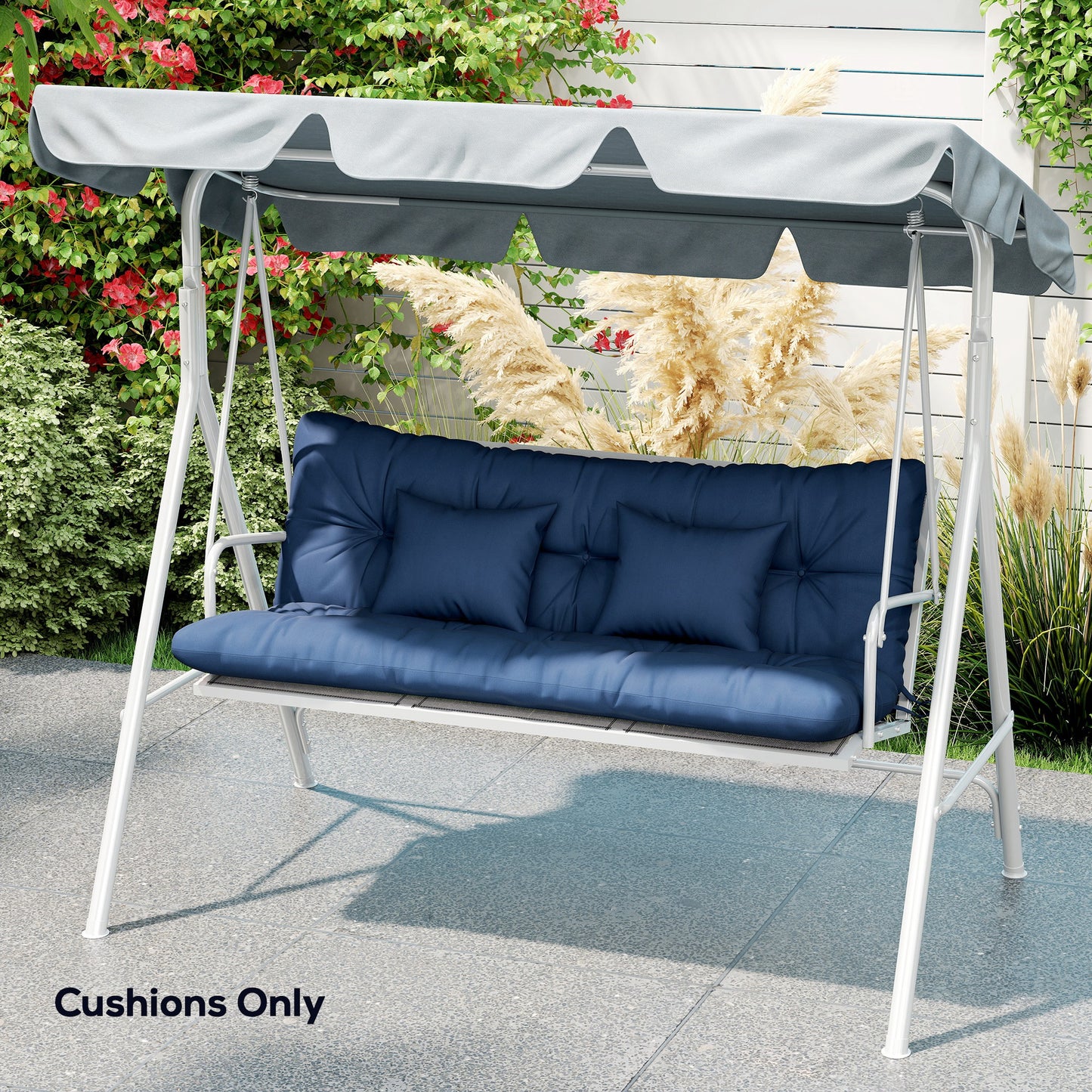 Outdoor Seat Cushions Back Cushion with 2 Pillows, Water Repellent Seat Pads for 3-Seater Chair, Dark Blue
