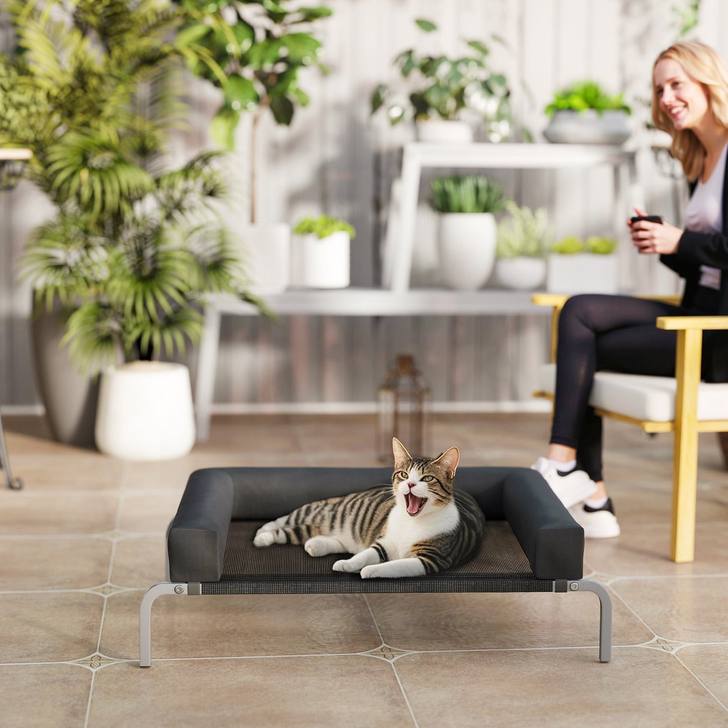 Elevated Dog Bed with Removable Bolsters, Raised Dog Bed for Small Breeds, Portable Indoor & Outdoor Pet Cots, Black
