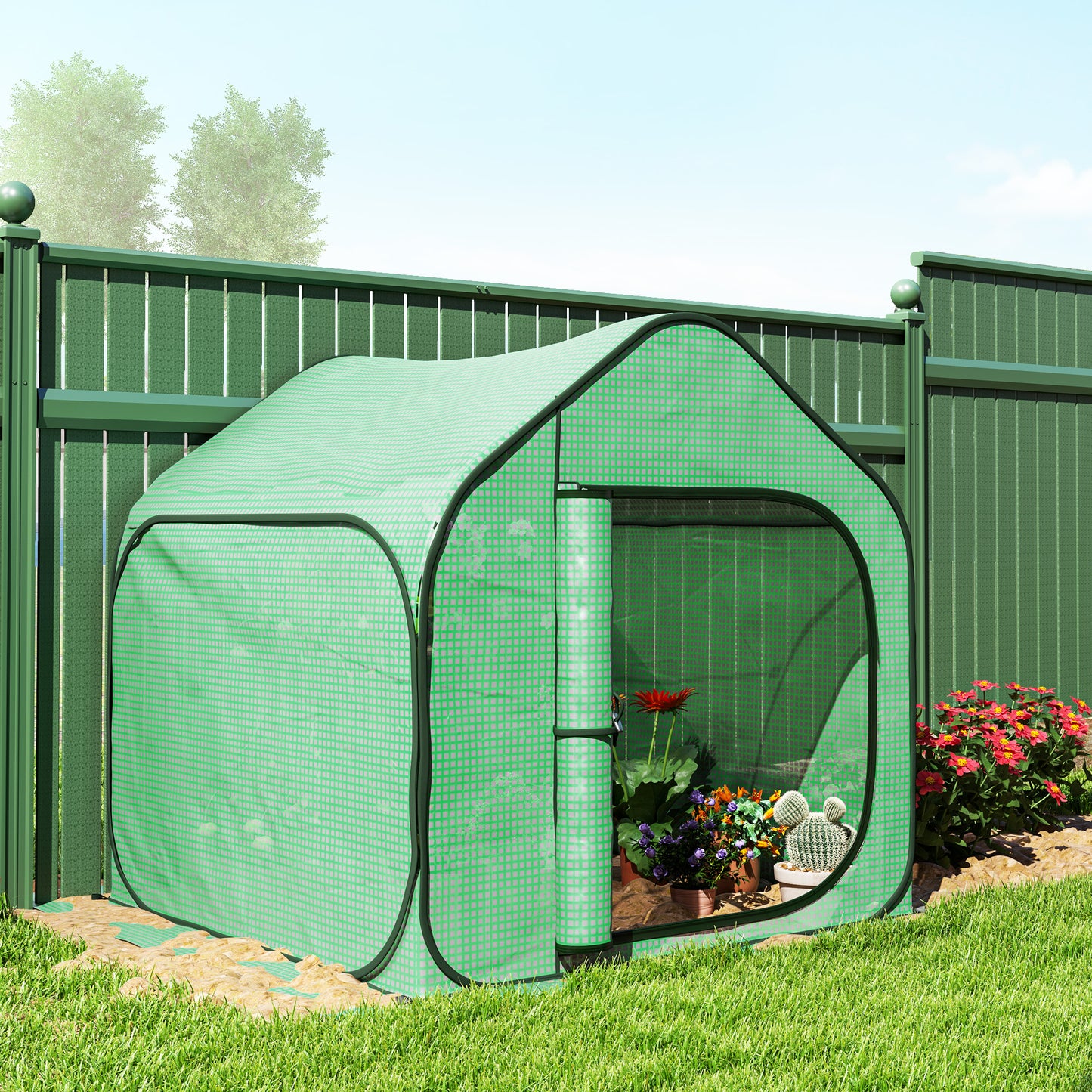150 x 148cm Pop-Up Greenhouse - Green
