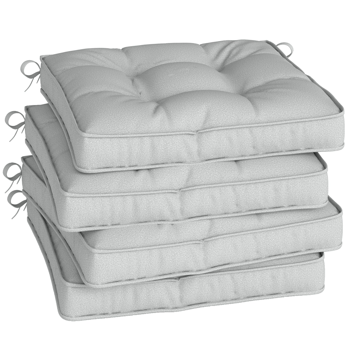 Set of 4 Garden Seat Cushion with Ties, 42 x 42cm Replacement Dining Chair Seat Pad, Light Grey