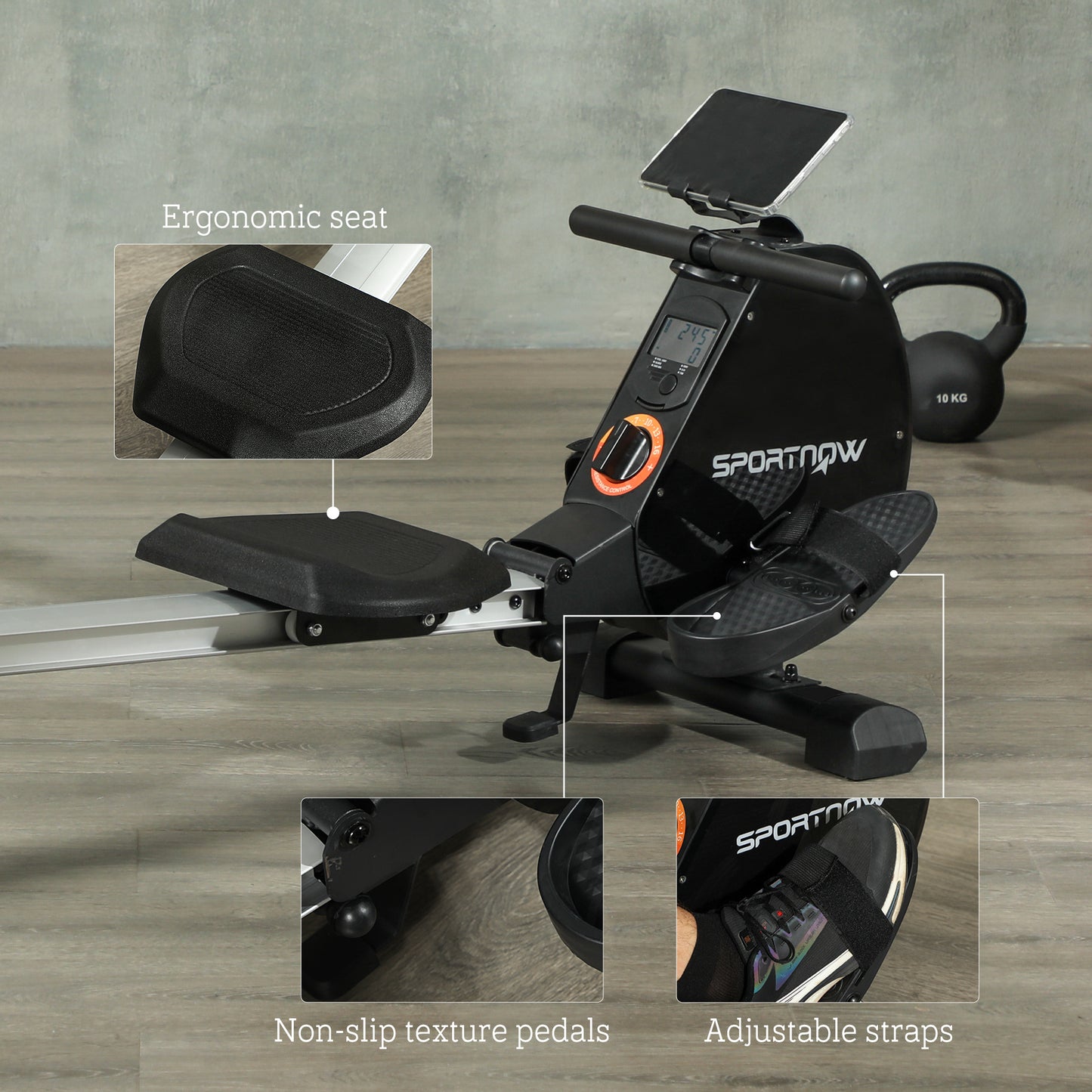 Folding Magnetic Rowing Machine, with 16-Level Adjustable Resistance, Black