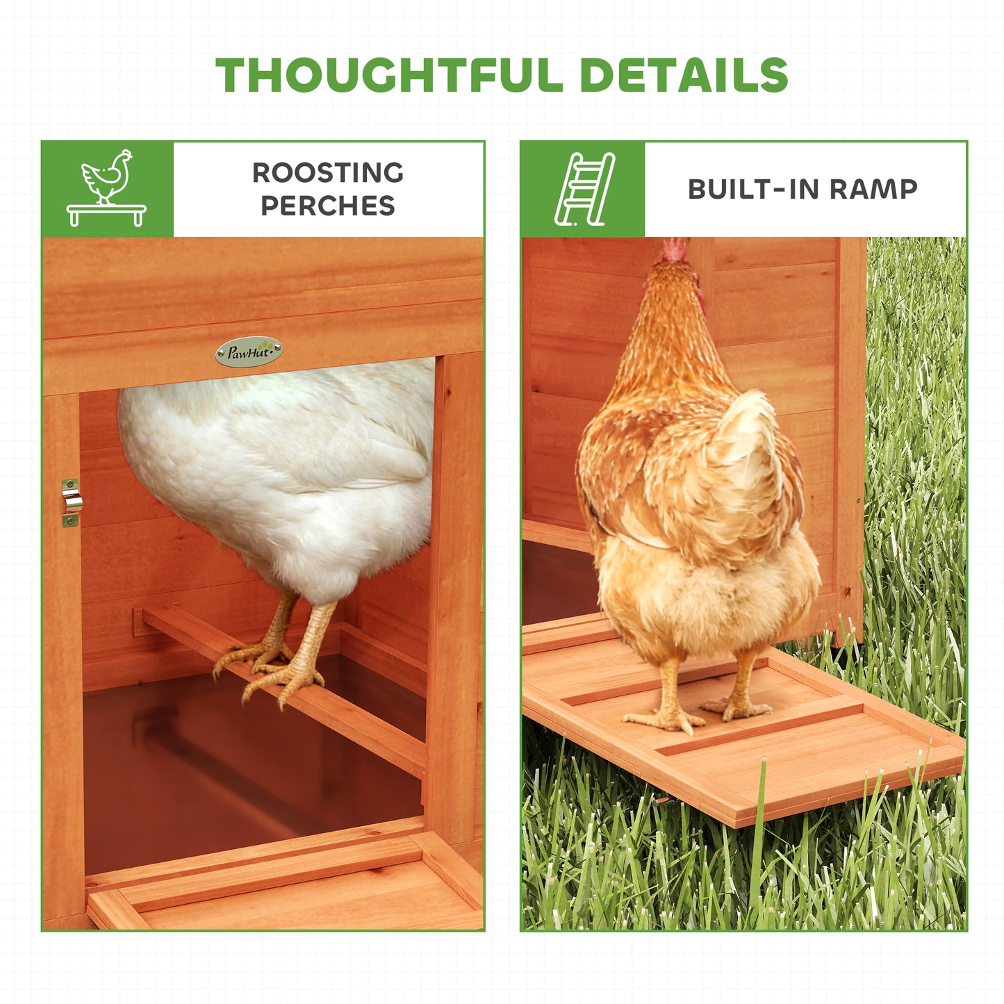Chicken Coop, Wooden Hen House with Nesting Box, Pull-Out Tray, Sliding Window, Waterproof Roof, Perches and Ramp