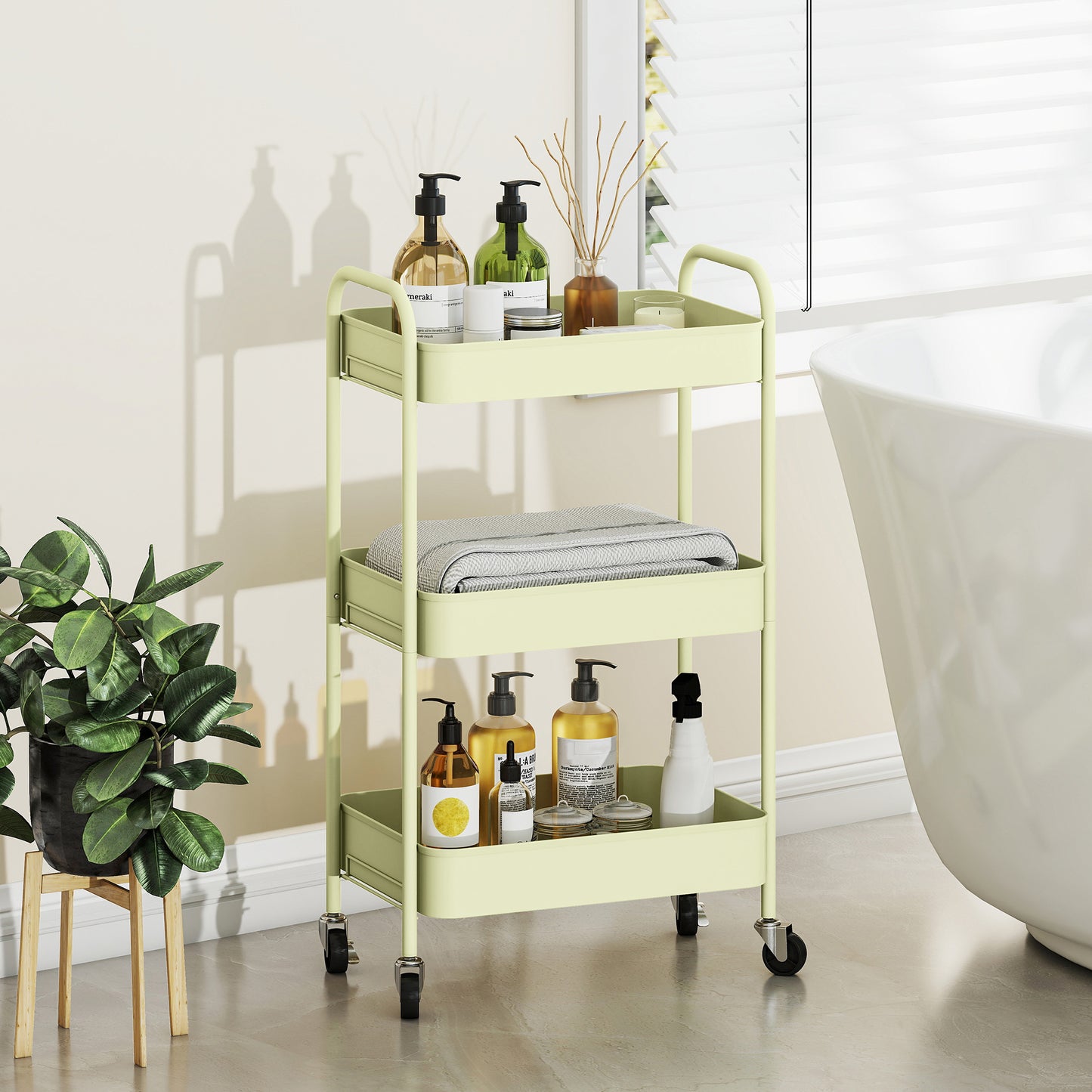 Three-Tier Steel Storage Trolley - Green