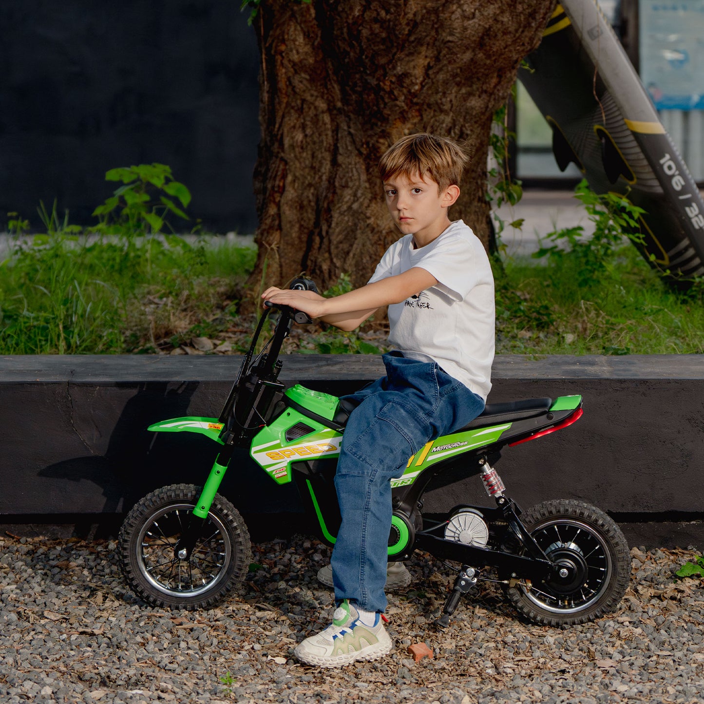 Kids Electric Motorbike, 24V Ride On Motorcycle with 3 Speeds and Rear Suspension, Dirt Bike for 8-12 Years Old, Green