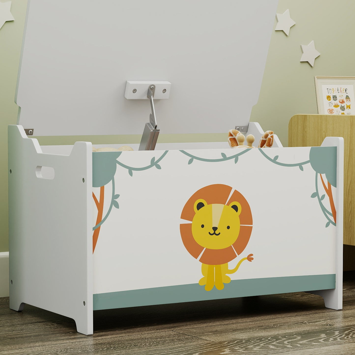 Toy Box with Lid, Safety Hinges and Groove Handles, Toy Storage organiser for Kids, Living Room, Playroom, Green