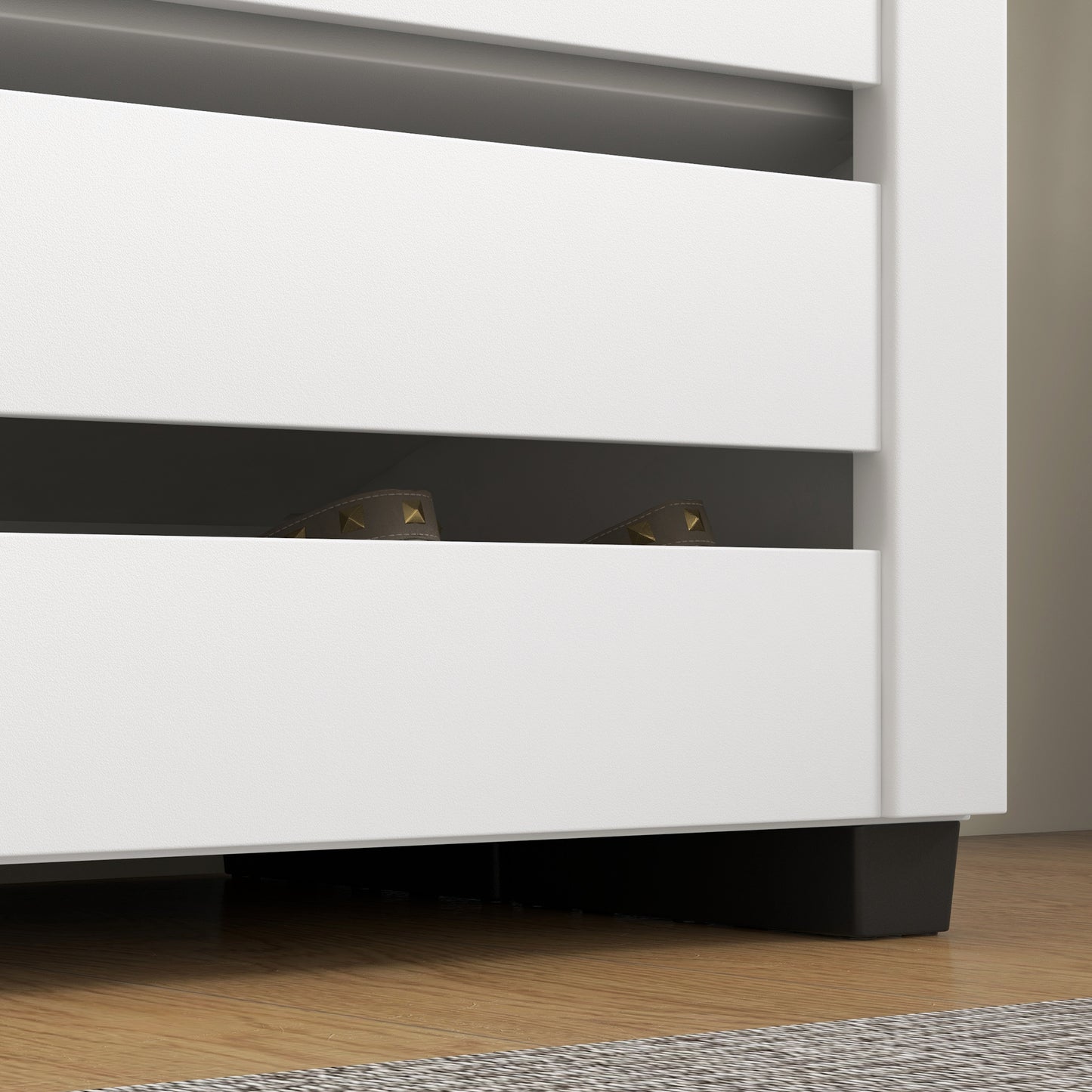 Narrow Shoe Cabinet for Entryway, 5-Tier Slim Shoe Storage Cabinet with 2 Slatted Doors and Adjustable Shelves