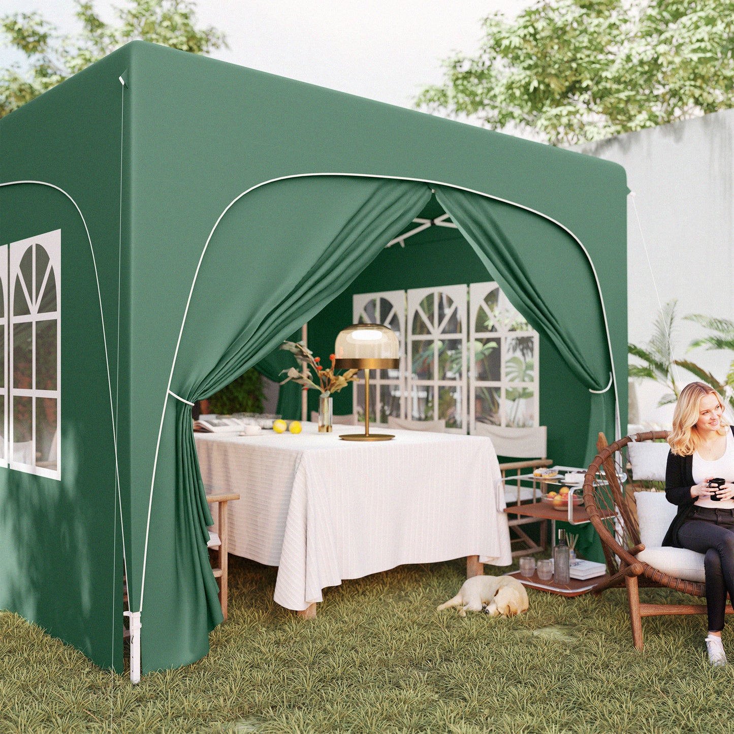 3 x 3m Pop-Up Gazebo Shelter, with Accessories - Dark Green