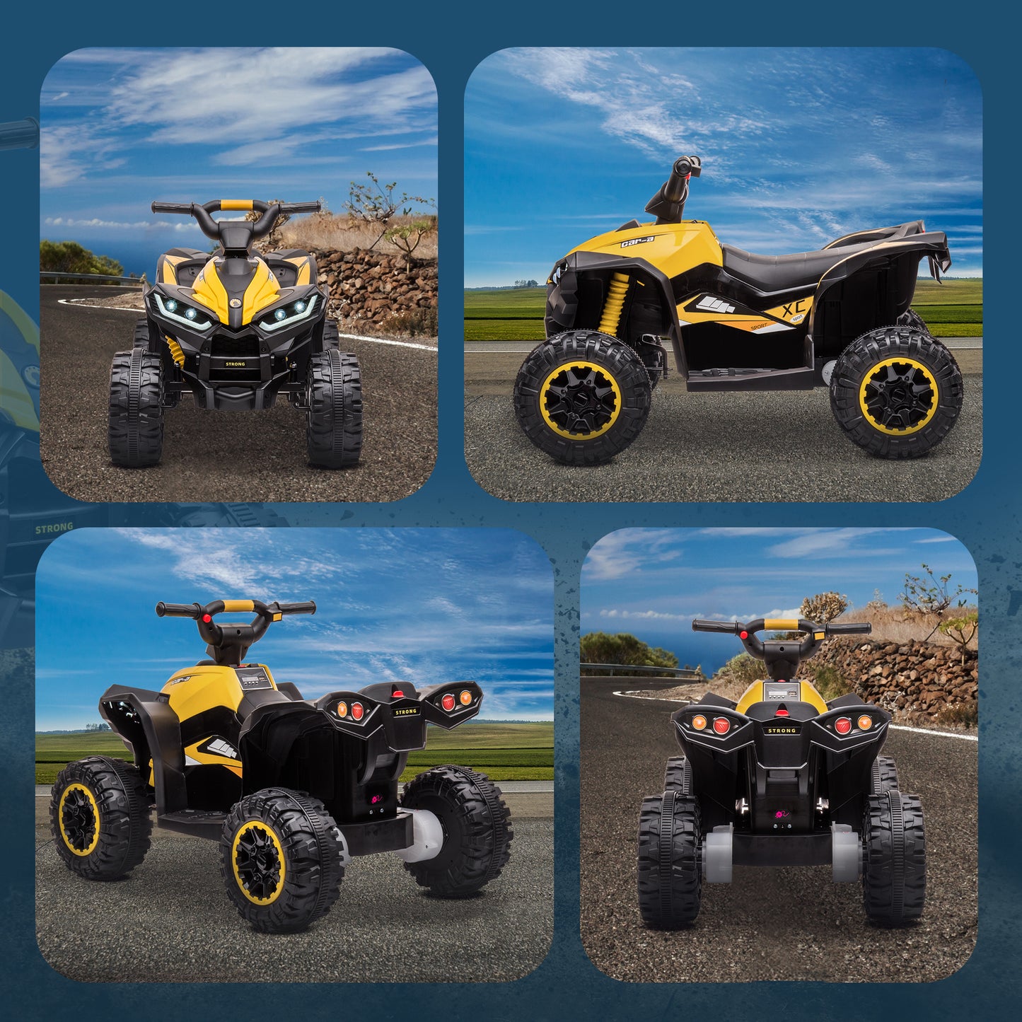 12V Ride-On Quad Bike w/ Music, Horn, for Ages 3+ Years - Yellow