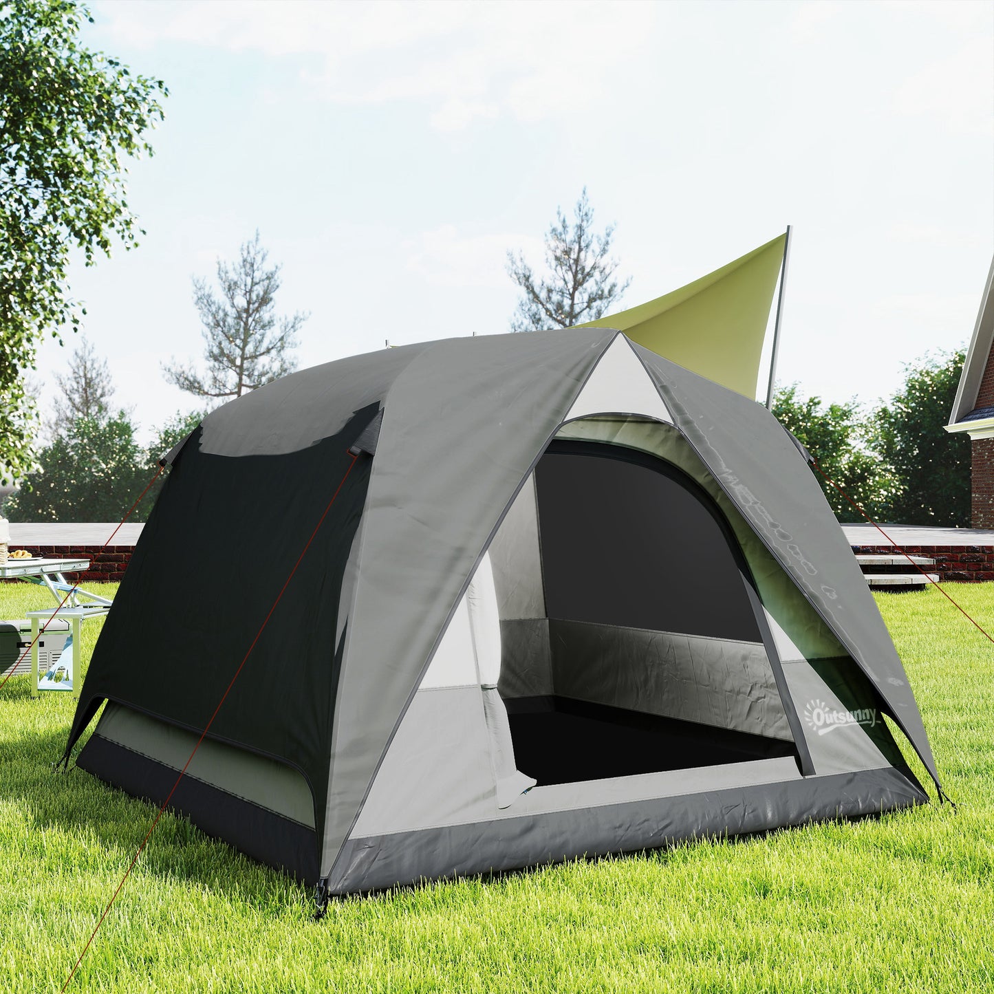 3-4 Person Camping Tent, Easy Set Up 3-4 Man Tent w/ Sewn-in Groundsheet, Waterproof Dome Tent w/ Mesh Windows, Grey