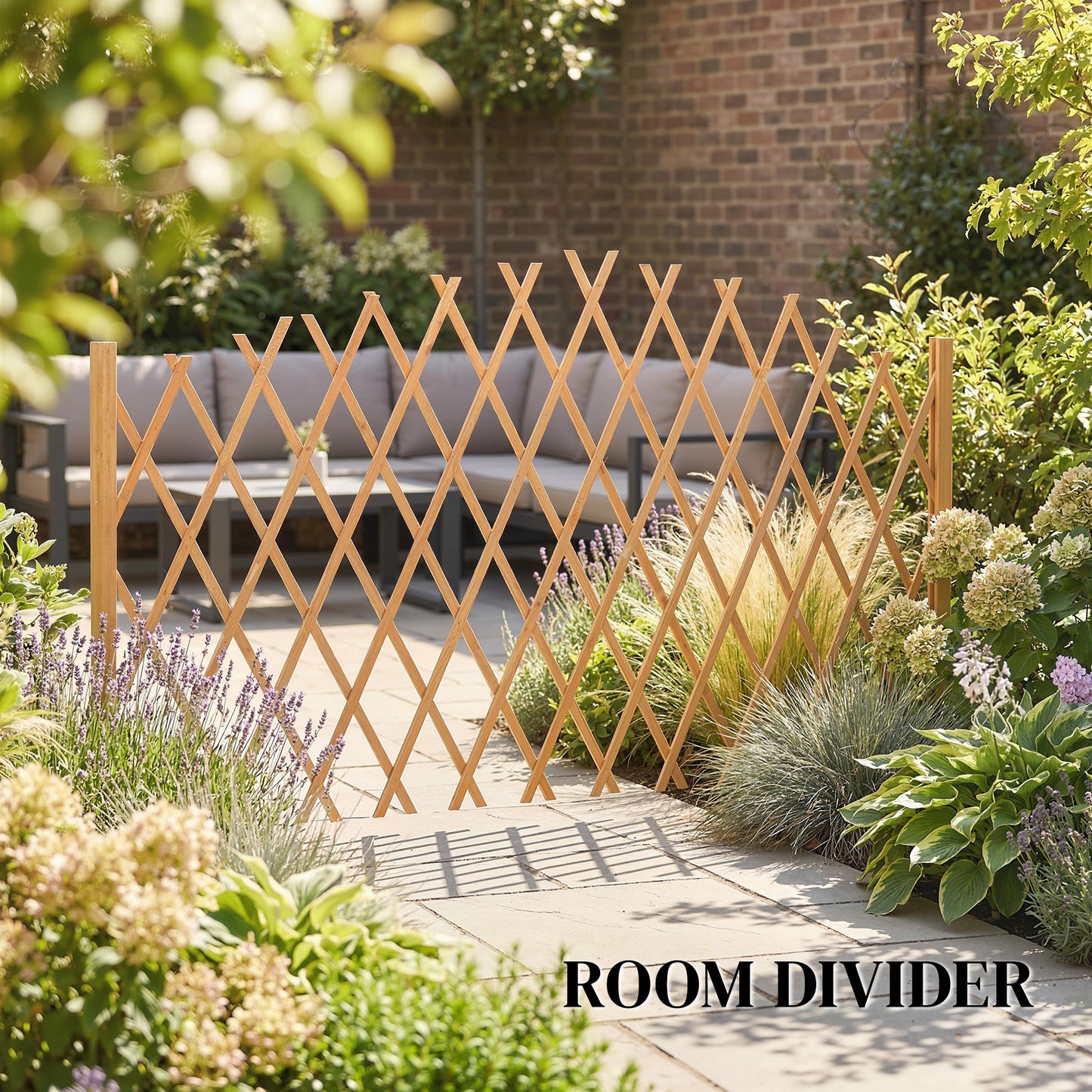 2 Pack Expanding Fence Panels, Wooden Freestanding Garden Fence with Stable Feet, 180 x 30 x 103cm, Brown
