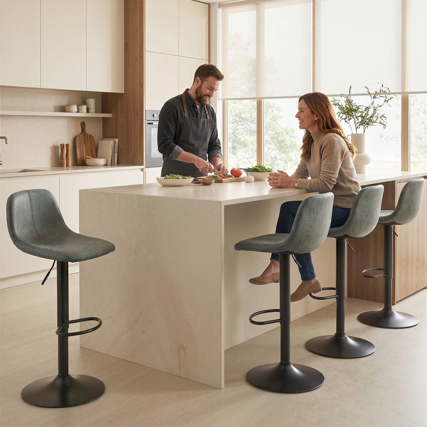 Bar Stools Set of 2, Modern Swivel Barstools with Footrest for Kitchen Island and Dining Room, Green