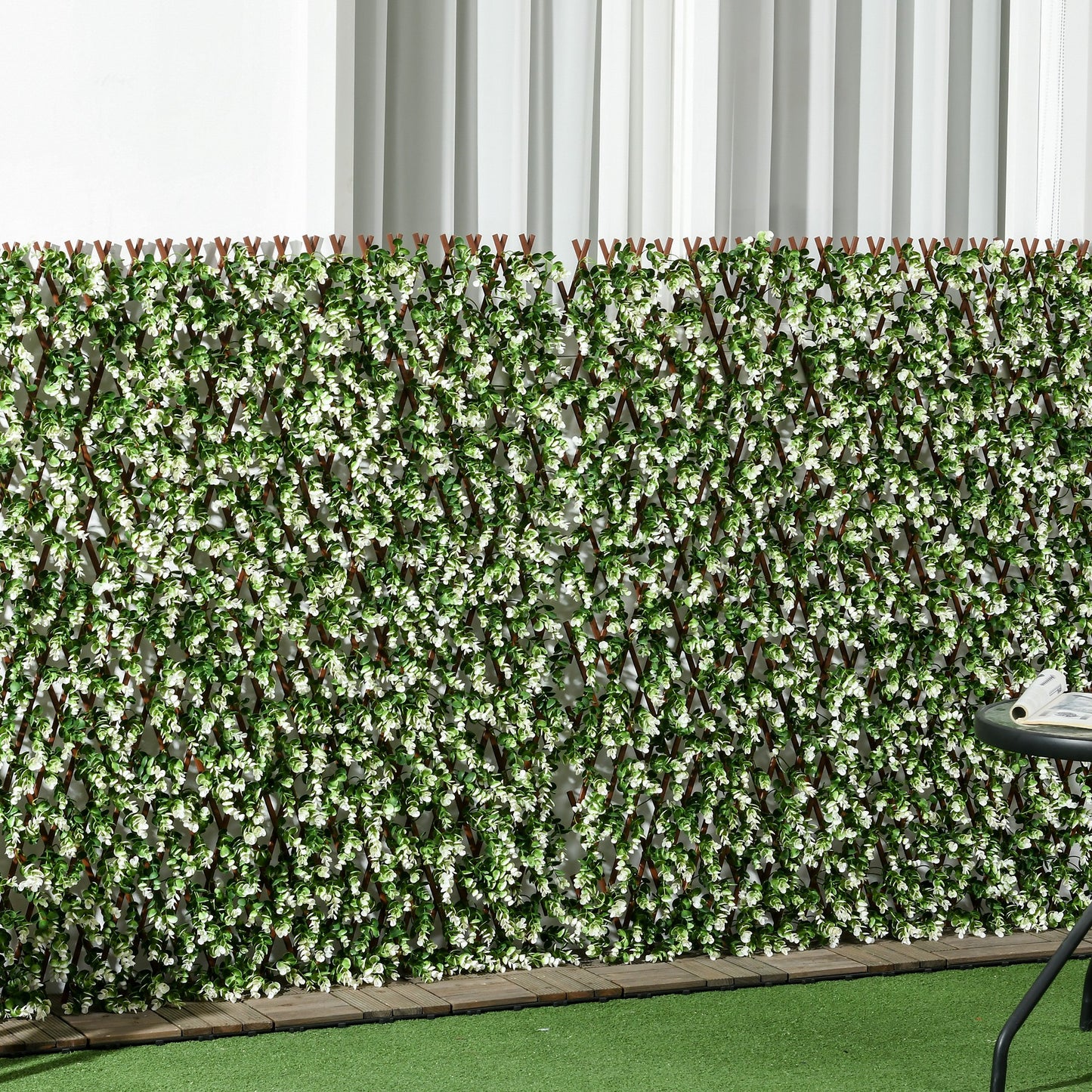 2pc Expanding Garden Trellis, 2 x 1m Faux Decorative Privacy Fence with Artificial Leaves