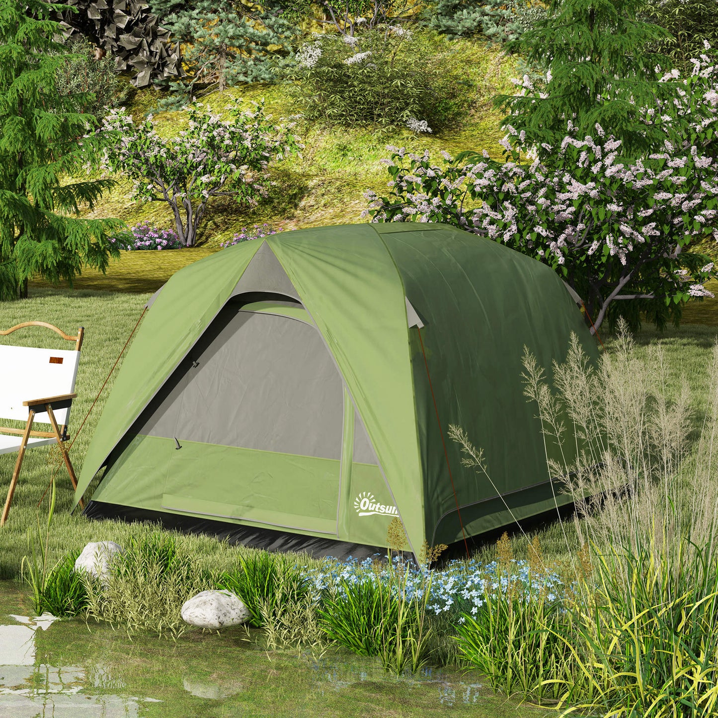 3-4 Person Camping Tent, Easy Set Up Waterproof Dome Tent with Sewn-in Groundsheet, Mesh Windows