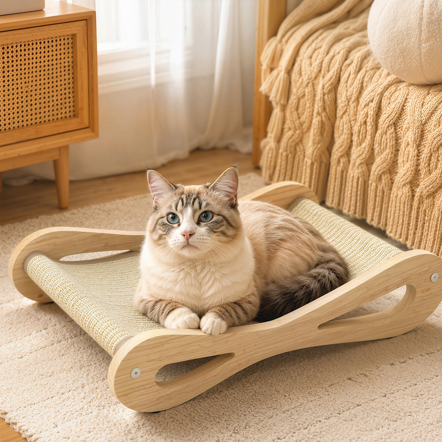 2 in 1 Sisal Cat Scratcher Bed Cat Scratching Board and Lounger 60 x 35 x 13 cm Cream White