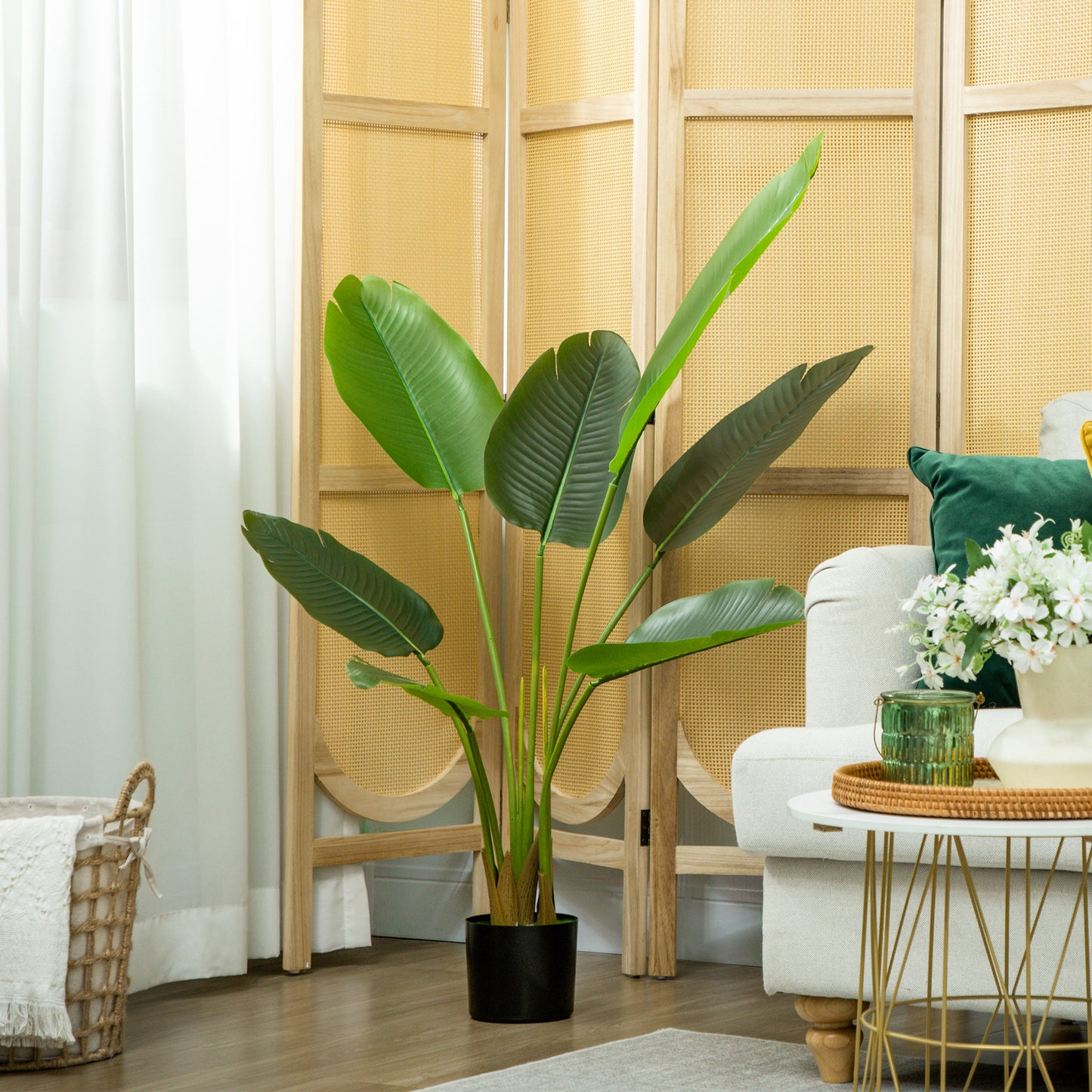 109cm Artificial Bird of Paradise Plant, Faux Banana Leaf Tree with PEVA Leaves and Flocking