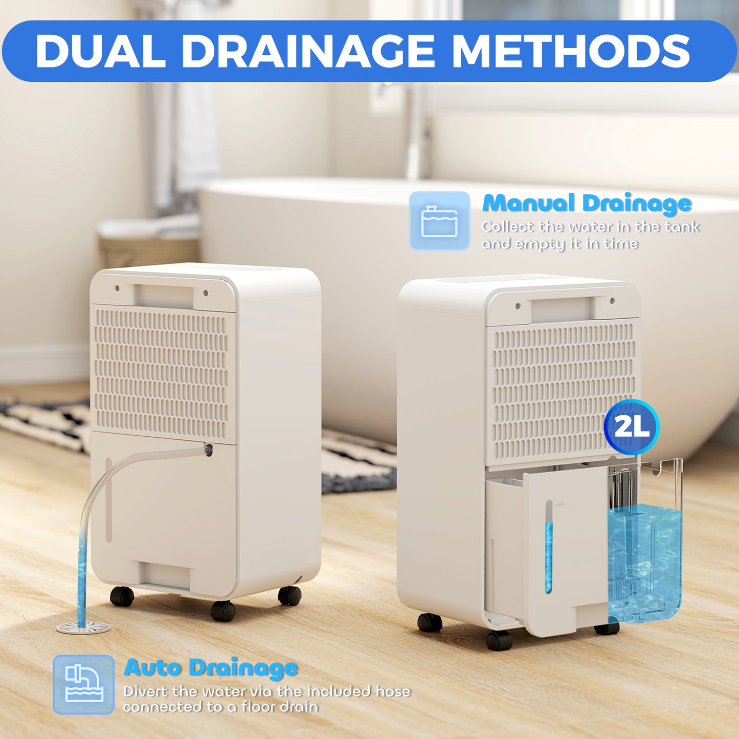 2000mL Portable Dehumidifier with Air Purifier, 24H Timer, 5 Modes, 10L/Day, for Home Laundry, White