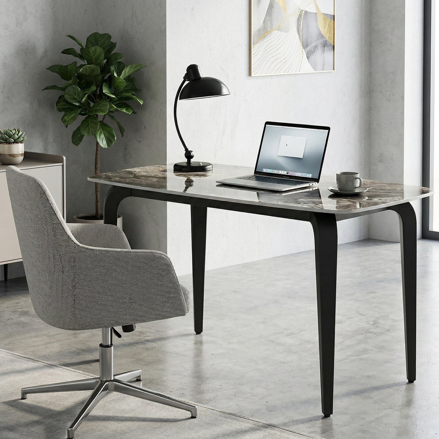 Dining Table for 4, Modern Kitchen Table with Sintered Stone Tabletop, Metal Legs, Brown