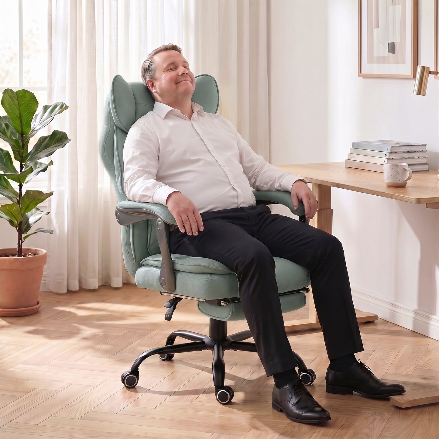 Executive Office Chair, Leathaire Big and Tall Office Chair 180 kg with Wide Seat, Reclining, Lumbar Support, Blue