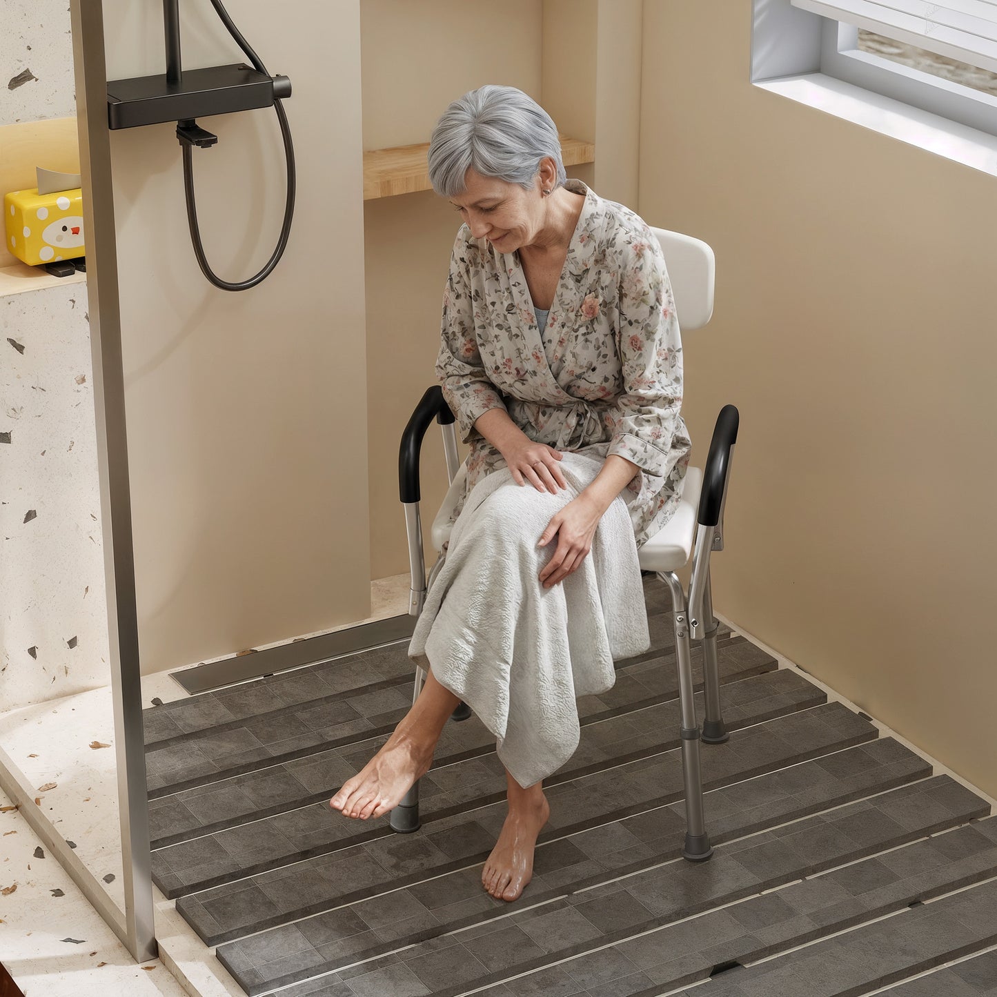 Shower Chair with Arms and Back, Height Adjustable Bath Bench, Non-Slip Shower Stool for Inside Tub
