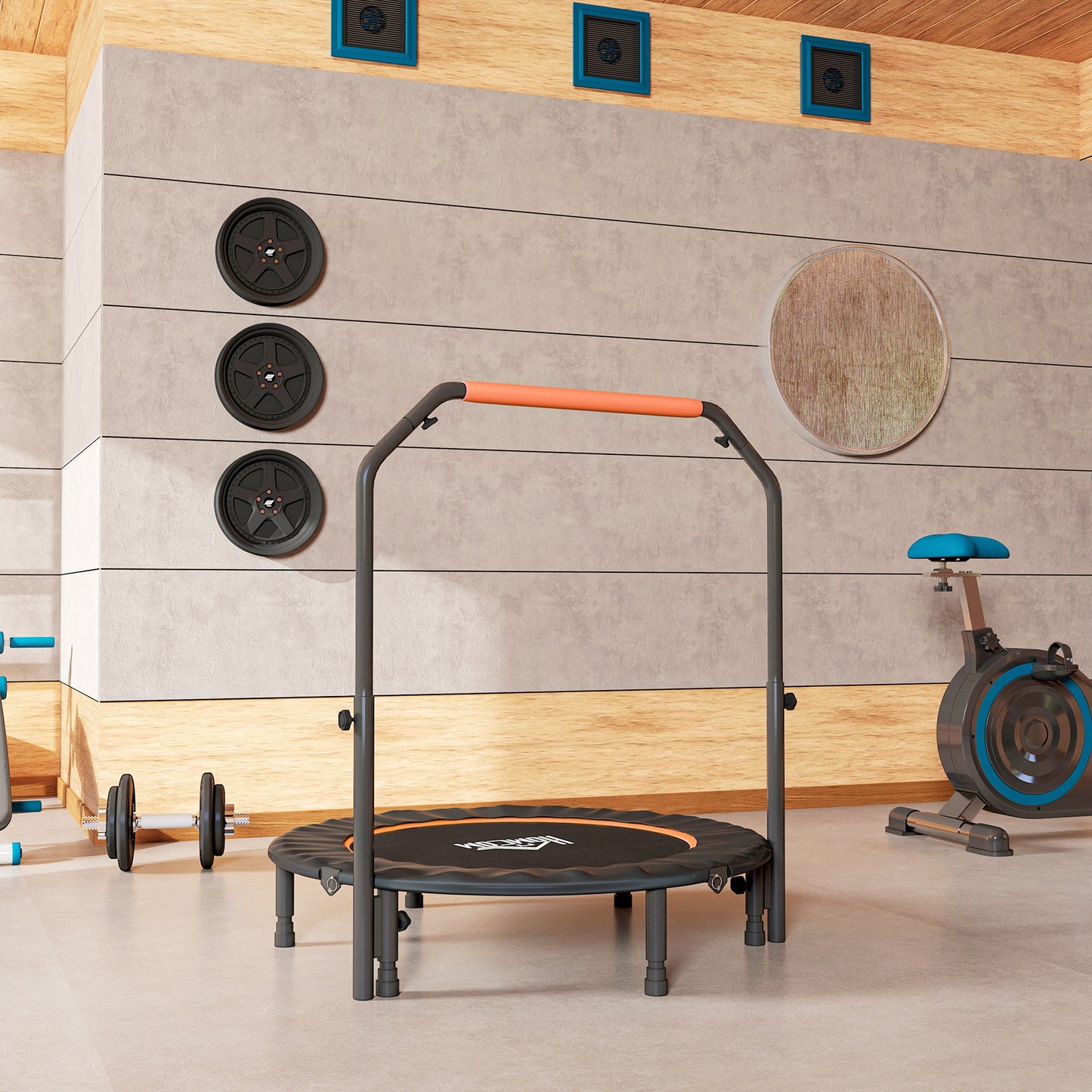 45" Foldable Mini Fitness Trampoline, with Adjustable Foam Handle, Orange