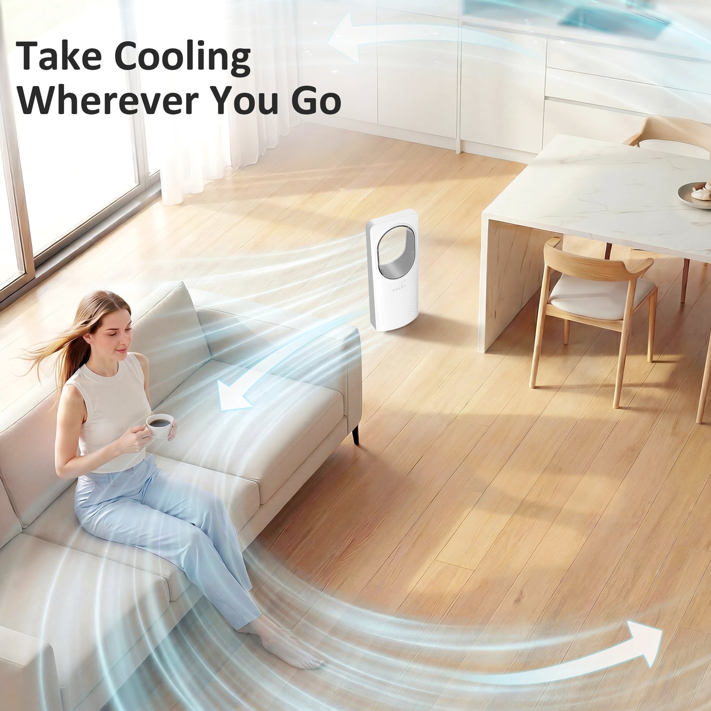 Bladeless Tower Fan for Bedroom, 36dB Standing Cooling Fan with Oscillating, 3 Speeds, 3 Modes, 15H Timer, White