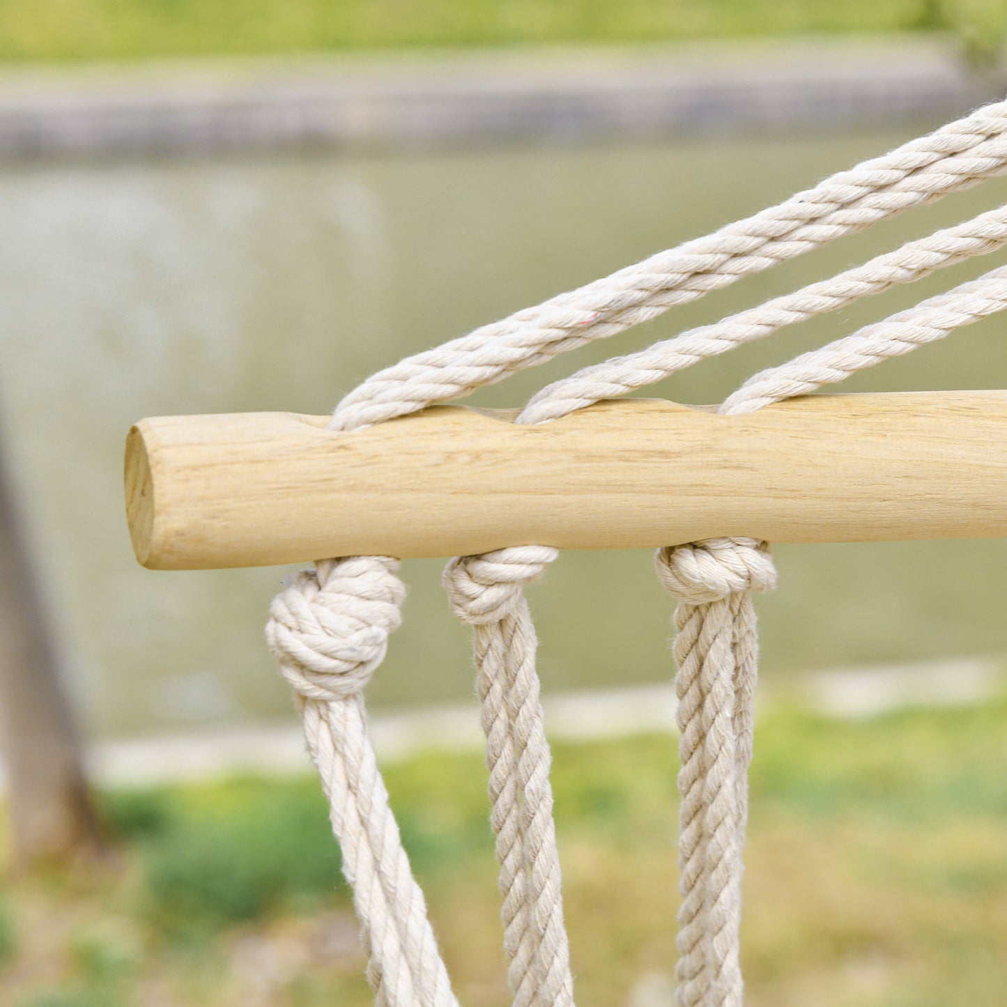 Garden Outdoor Hanging Hammock Chair Thick Rope Frame Wooden Arms Safe Garden Outdoor Spot Stylish Multi-Color Stripe