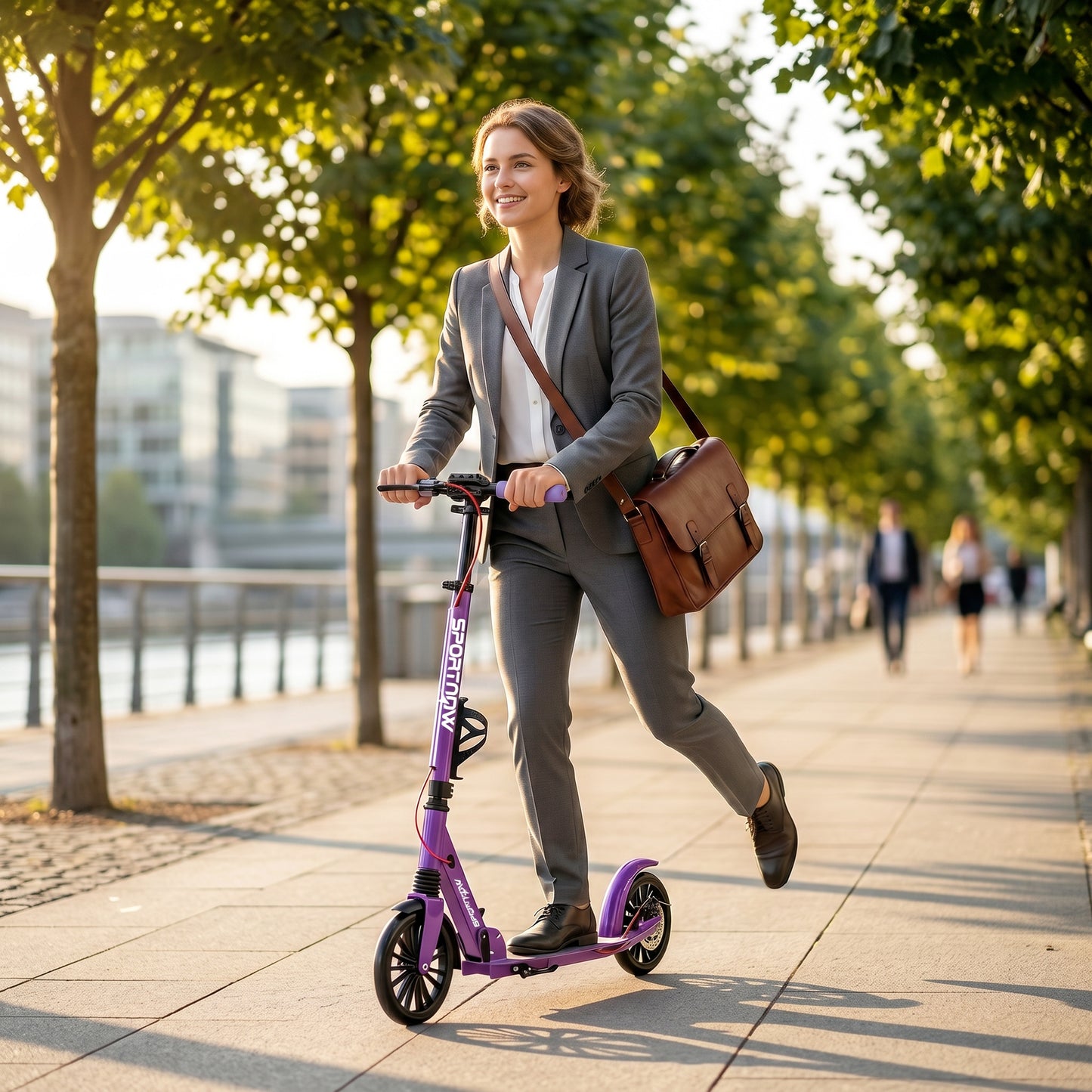 Foldable Kick Scooter with Height Adjustable Handlebar, One-click Folding Adult Scooters with 200 mm Big Wheels, Purple