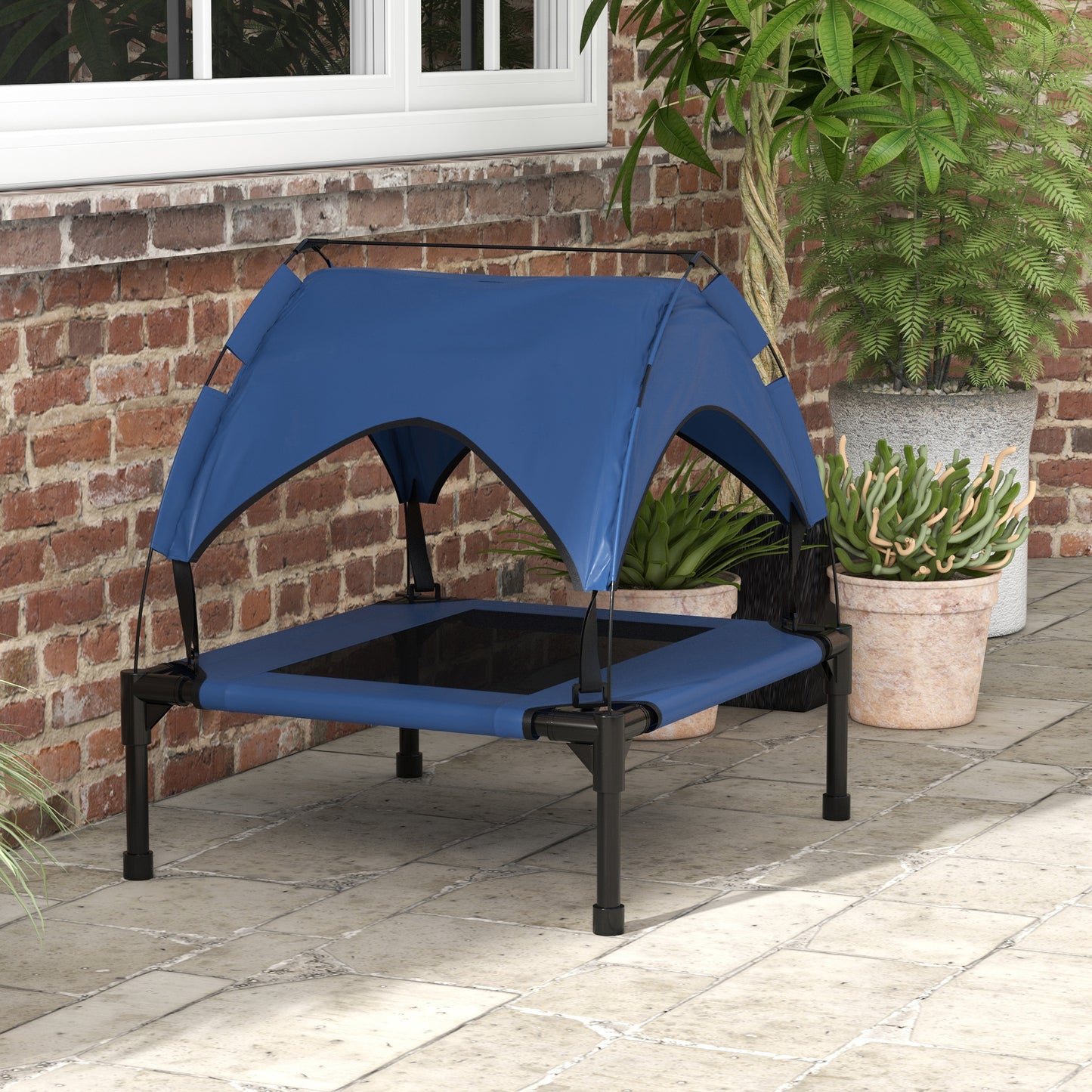 Cooling Raised Pet Bed w/ Washable Breathable Mesh, for Small Medium Dogs, 76 x 61 x 69.5cm - Dark Blue