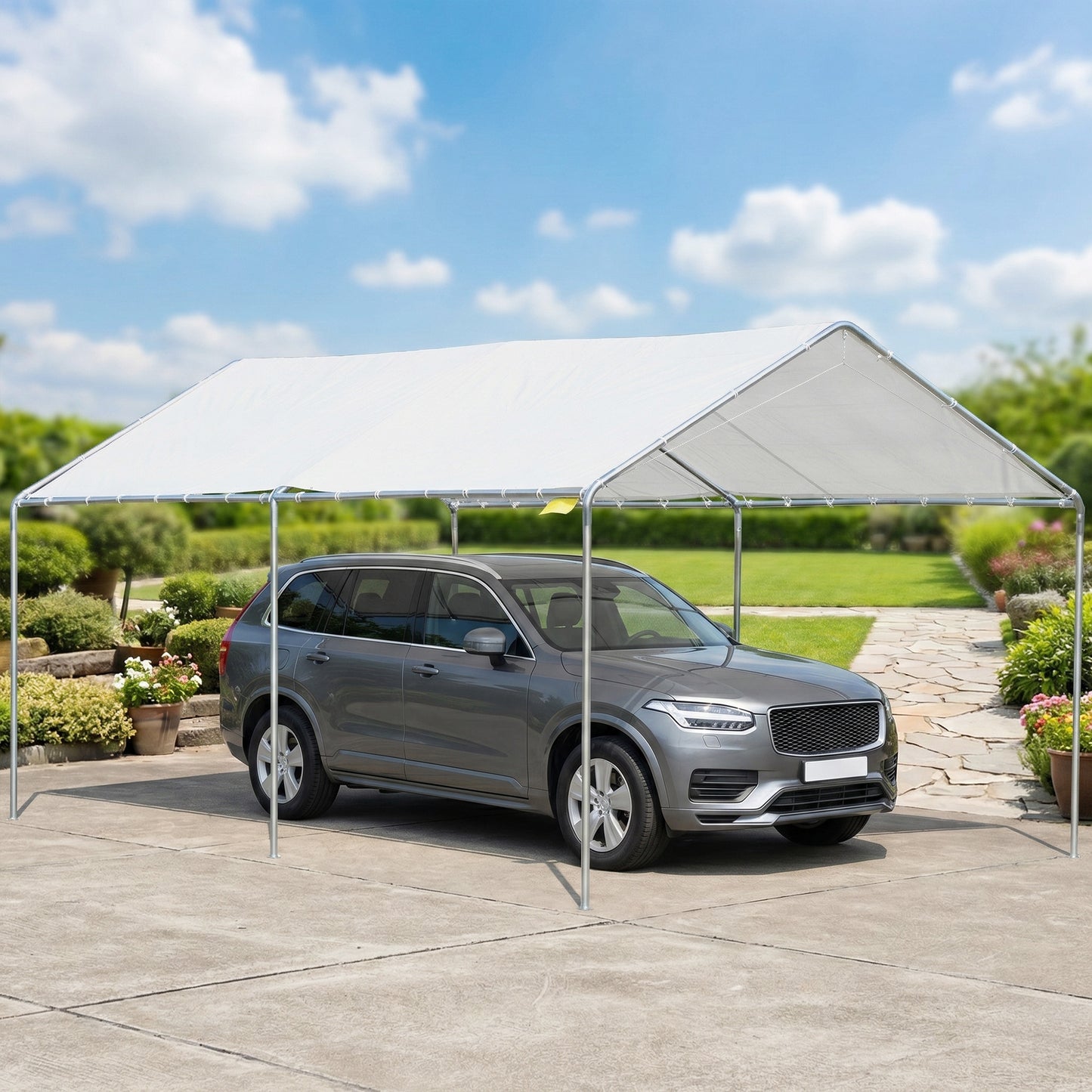 3 x 6m Heavy Duty Carport Garage Car Shelter Galvanized Steel Water UV Resistant Waterproof, White