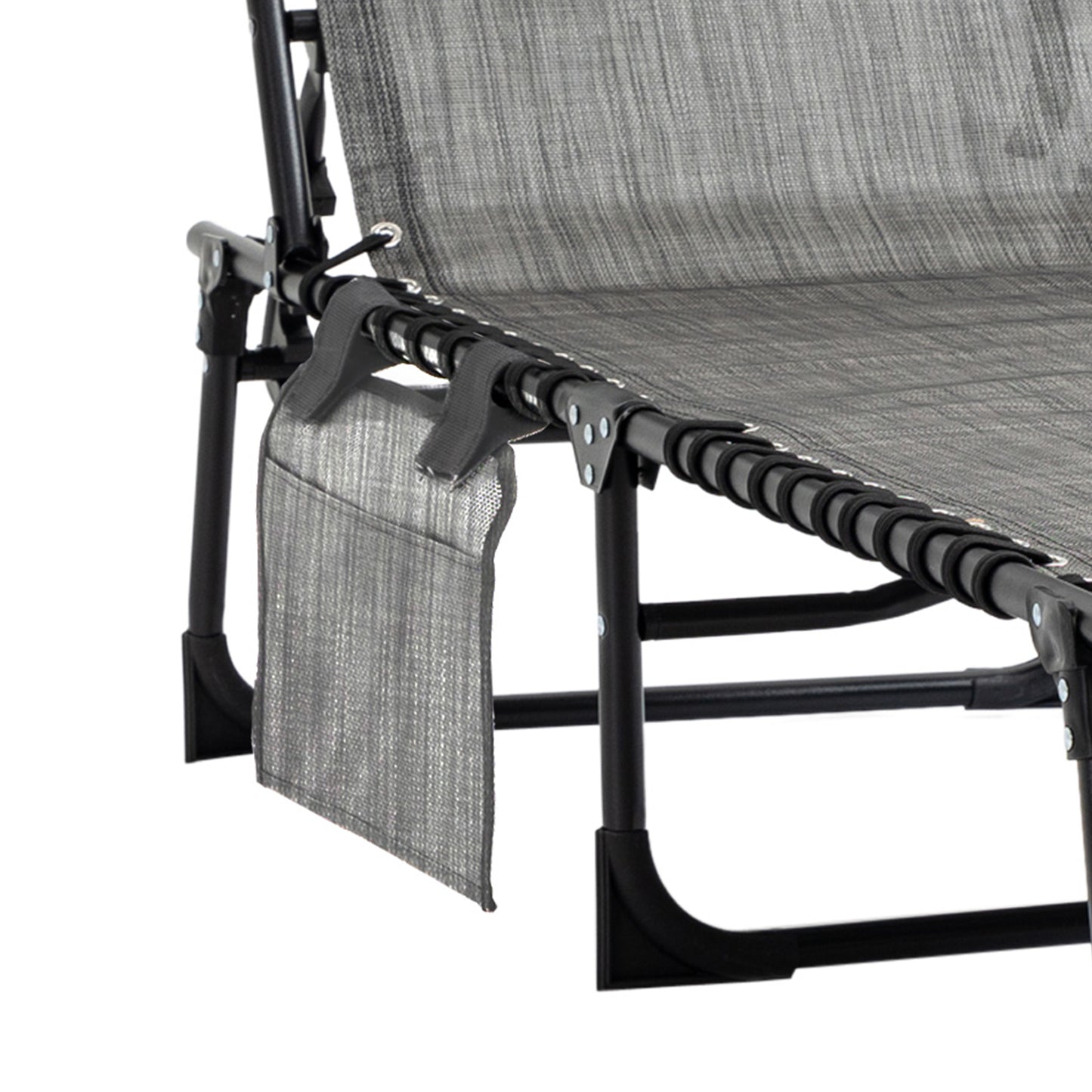 Portable Sun Lounger, Folding Camping Bed Cot, Reclining Lounge Chair 5-position Adjustable Backrest with Side Pocket
