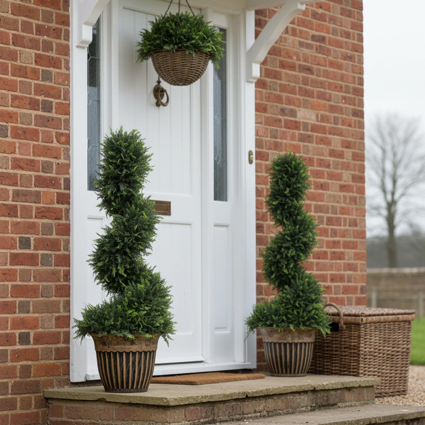 Set of 2 Artificial Plants, Topiary Spiral Boxwood Cypress Trees with Pot, for Home Indoor Outdoor Decor, 90cm