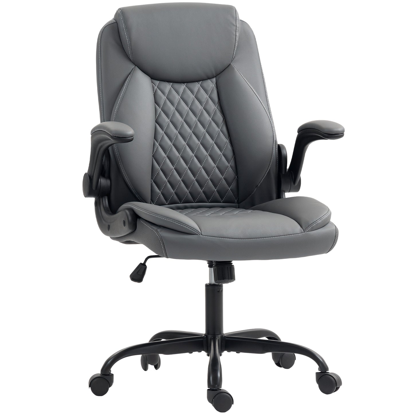 Faux Leather Office Chair. with Flip-Up Armrests - Charcoal Grey