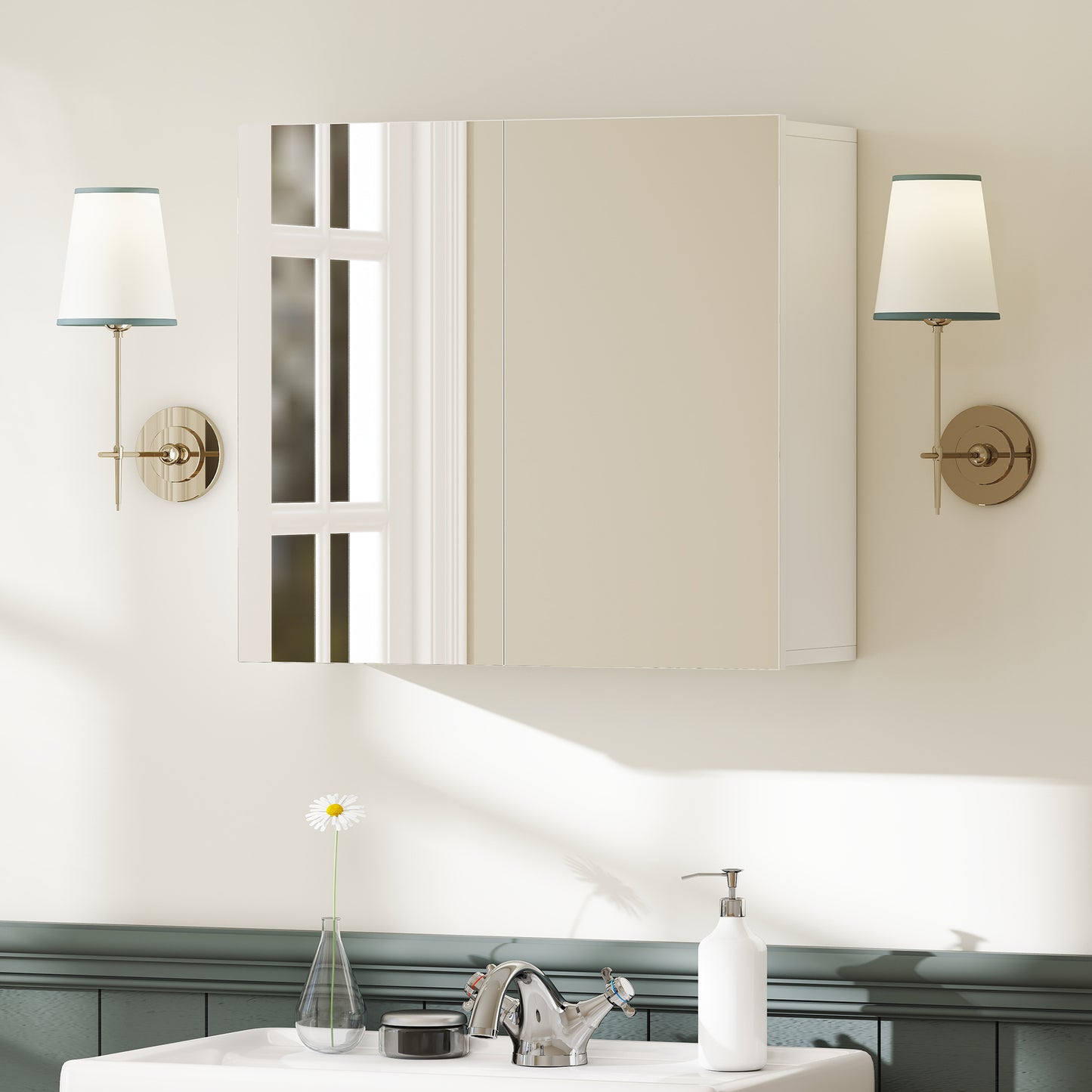 Double-Door Bathroom Mirror Cabinet - White