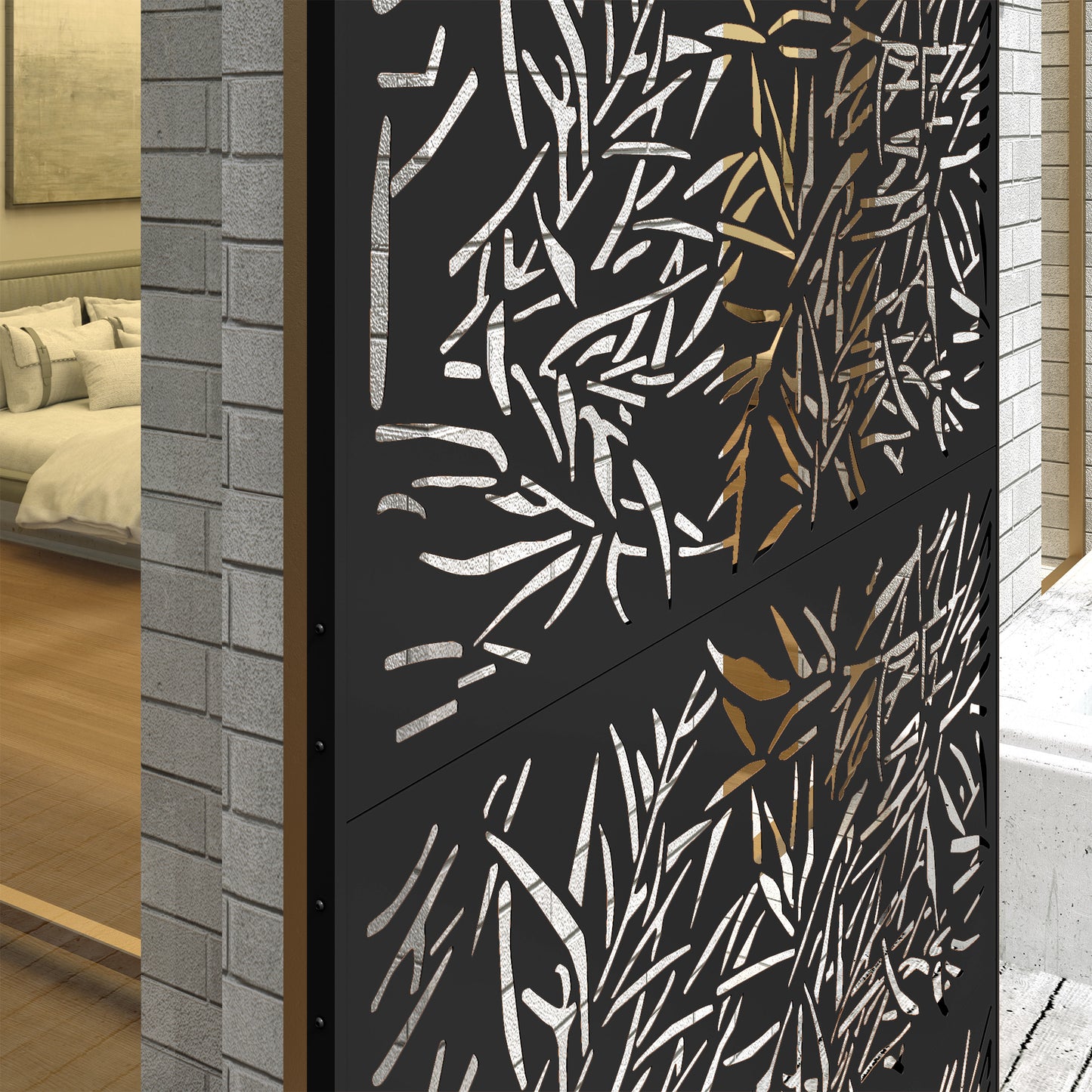 Decorative Garden Privacy Screen with Stand, 6.5FT Freestanding Metal Outdoor Divider, Black