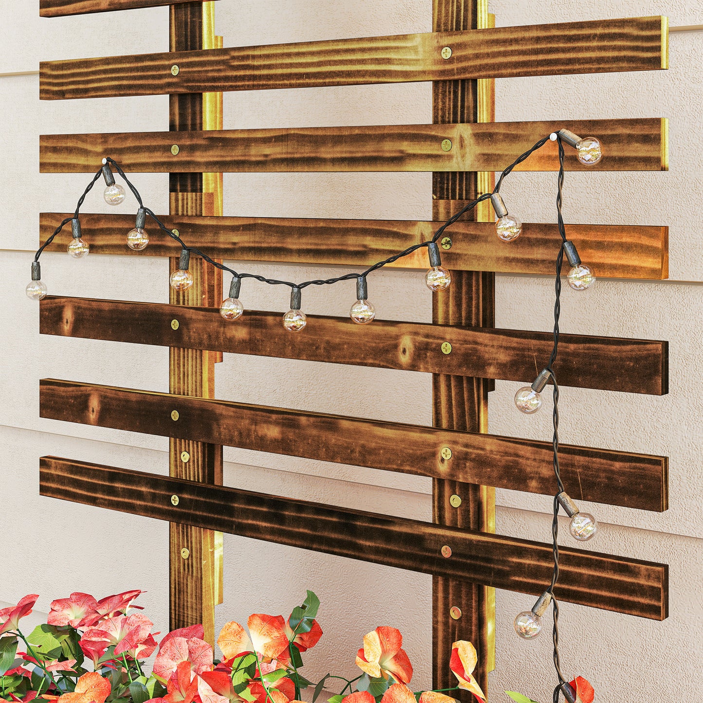 Raised Garden Bed with Trellis, Outdoor Wooden Planter Box with Metal Corners and Wheels, Raised Bed for Garden