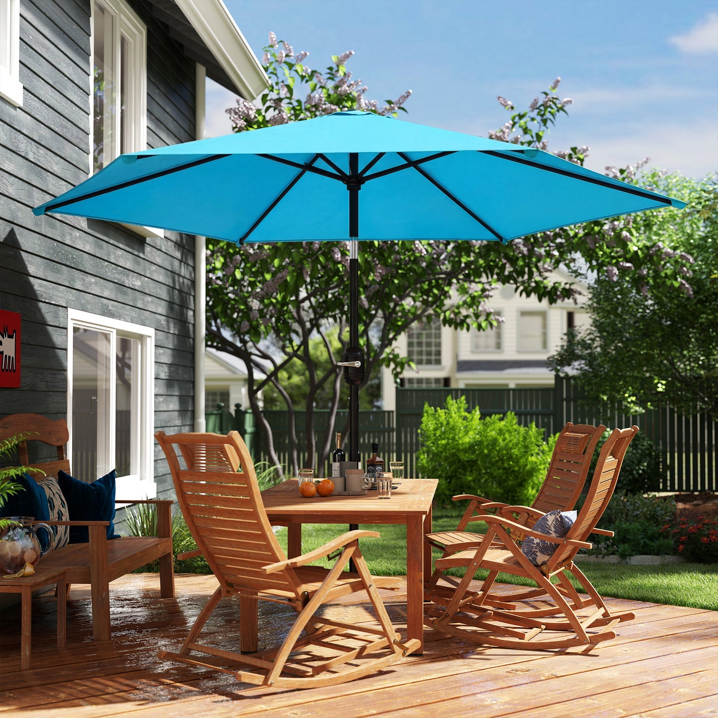 2.6 m Garden Parasol Umbrella with Aluminium Pole, Outdoor Patio Umbrella with Tilt and Crank, Vent, Blue