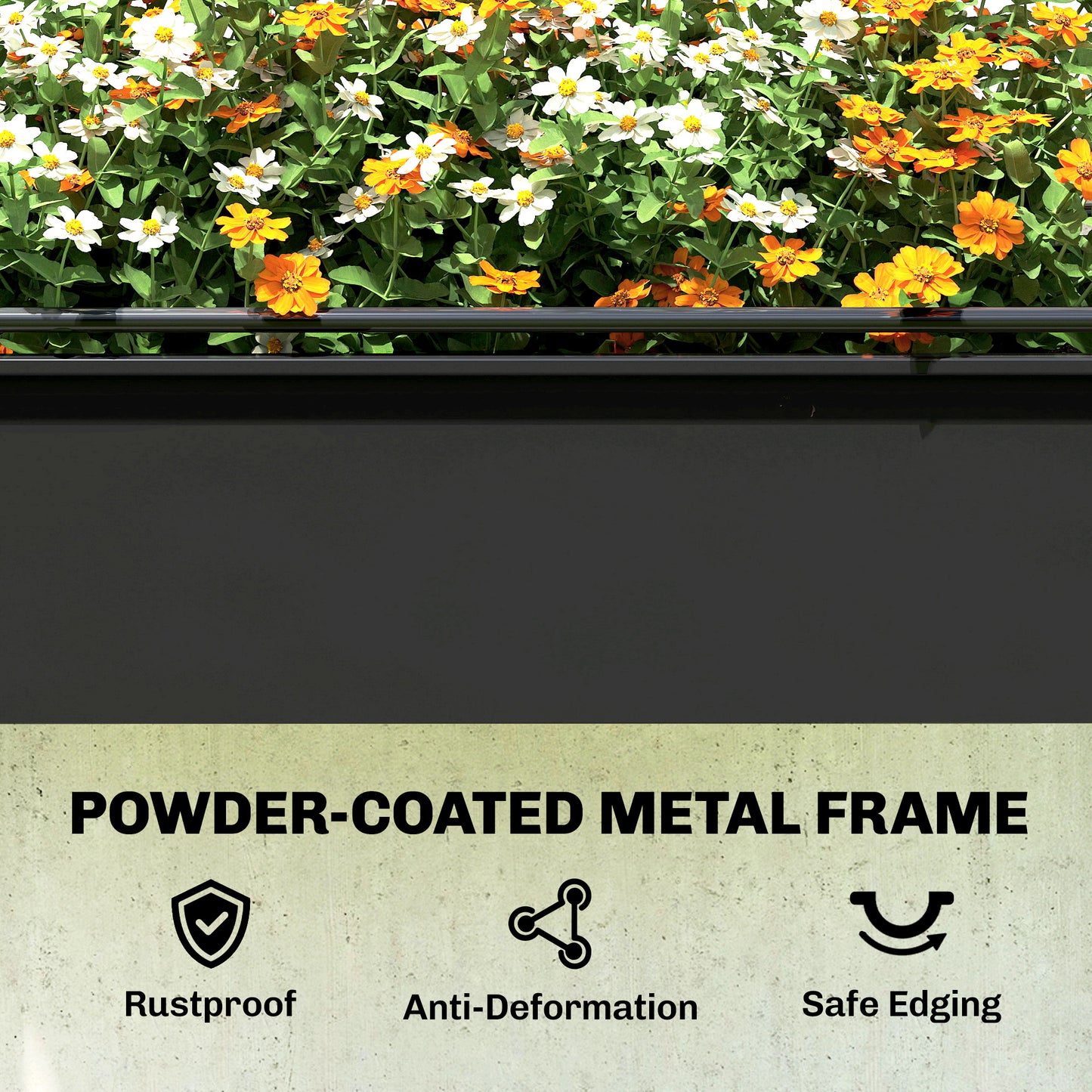 Raised Planter with Flip-Up Greenhouse Cover, Metal Raised Garden Bed on Legs with Drainage Hole, Black
