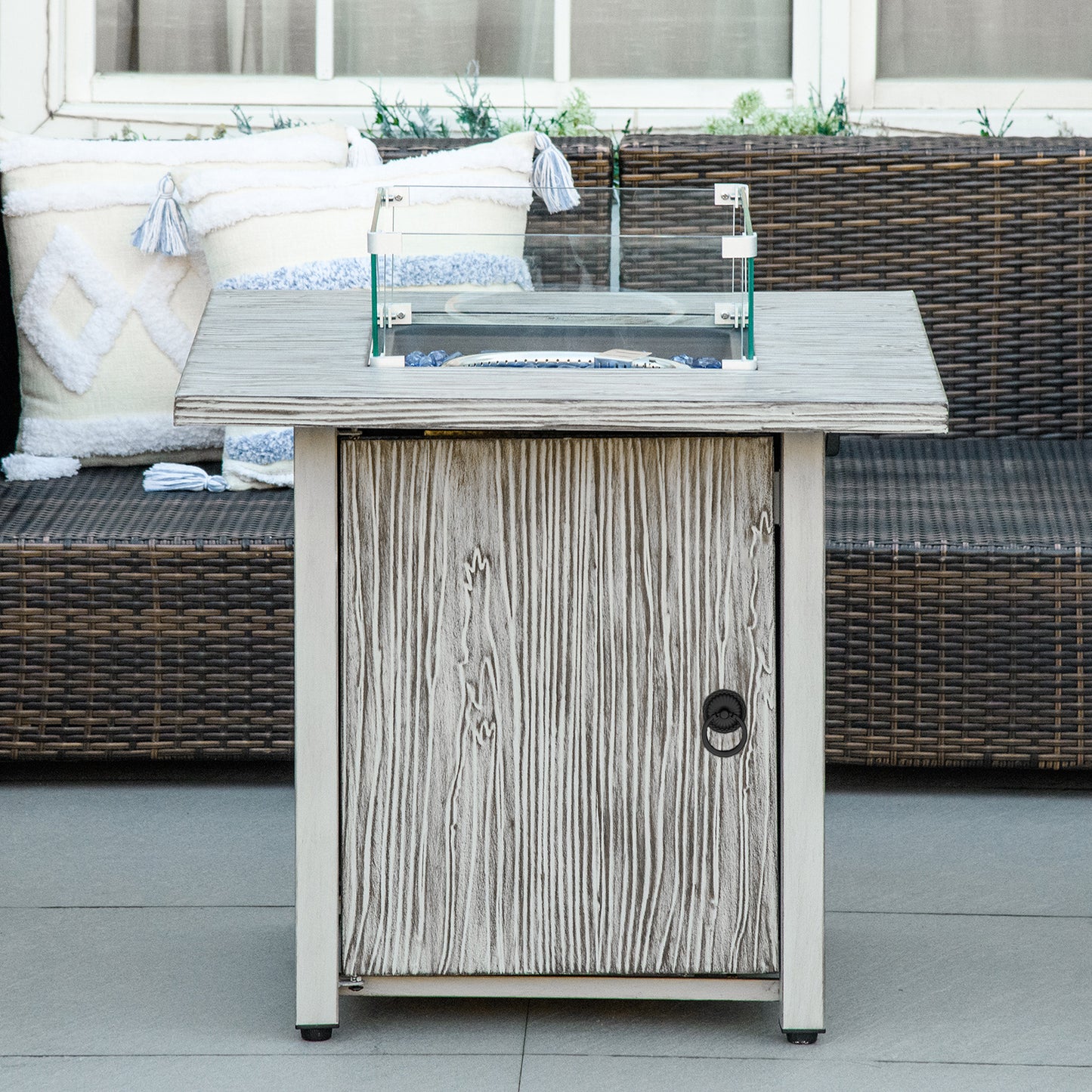 71cm 50,000 BTU Gas Fire Pit Table with Cover and Glass Screen - Grey