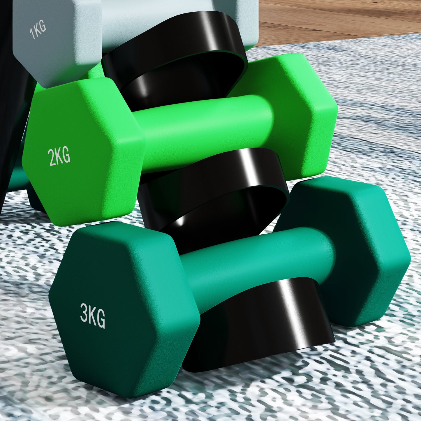 Dumbbells Set with Storage Rack, 2 x 1kg, 2 x 2kg, 2 x 3kg, Grey