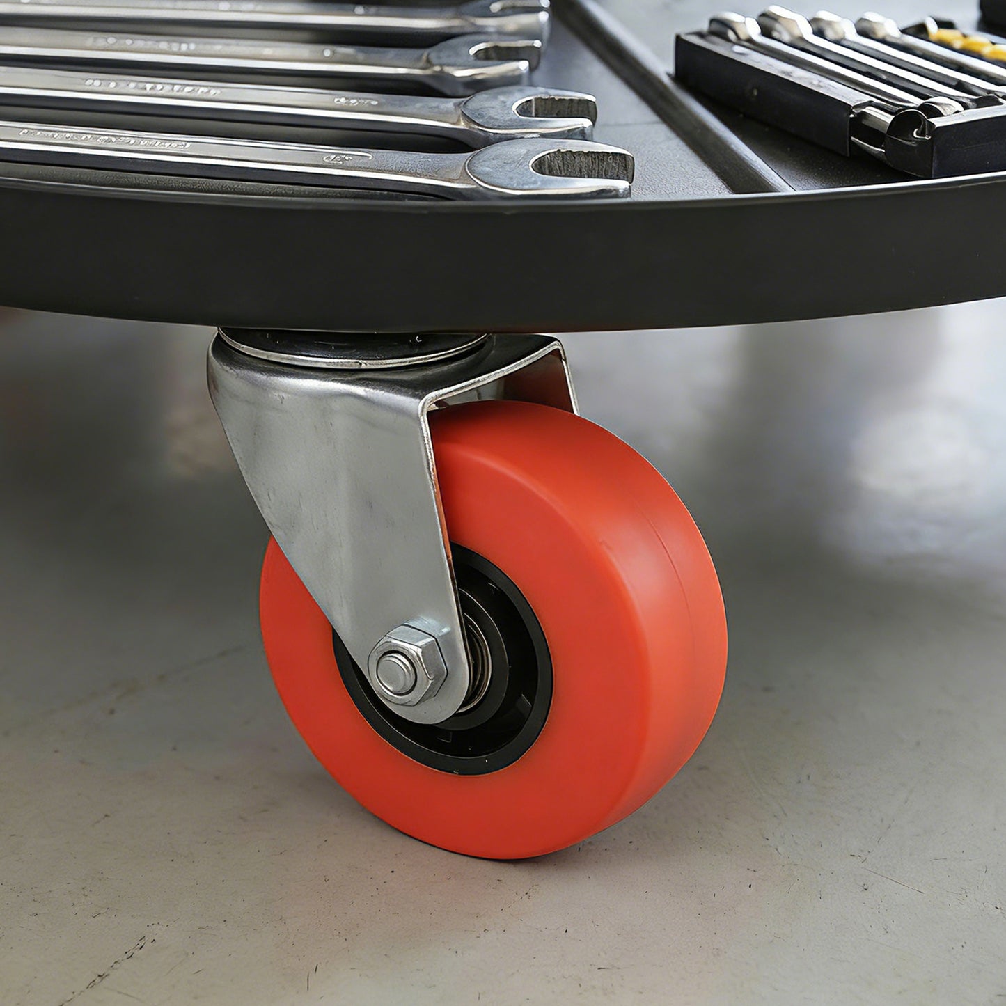 Rolling Mechanical Stool, Pneumatic Adjustable Workshop Stool with Tool Tray, Wheels - Orange