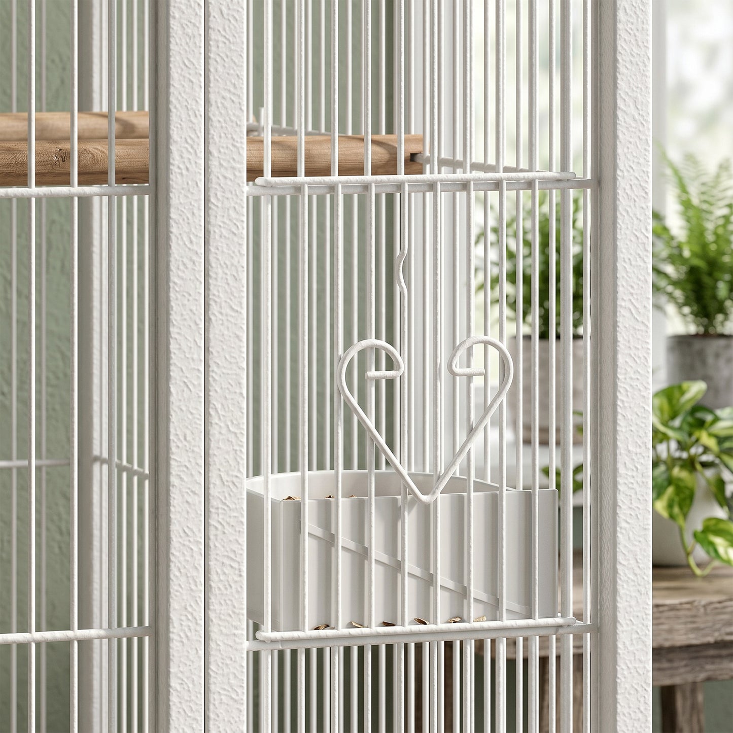 Bird Cage Detachable with Rolling Stand Parrot Cage with Storage Shelf White