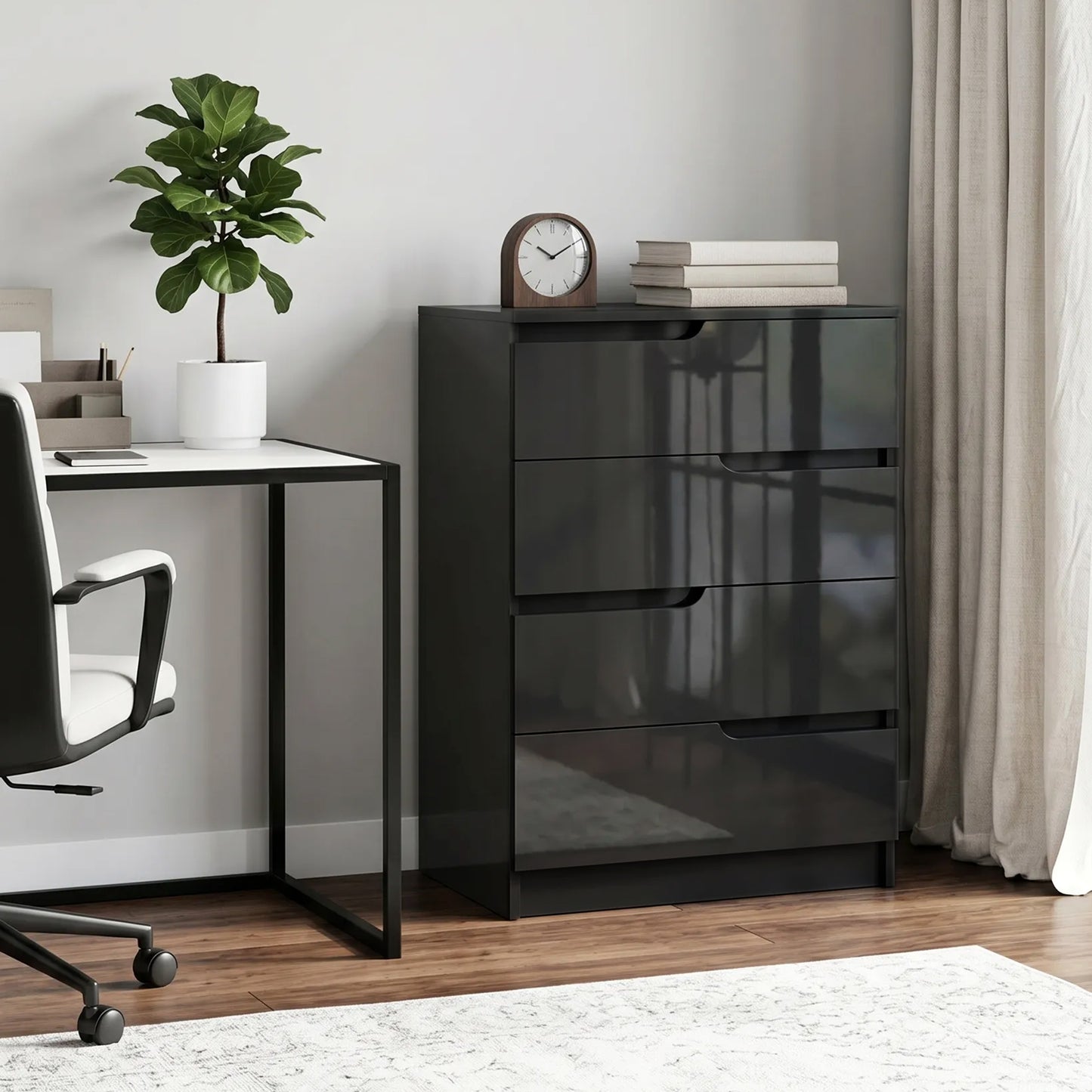 Chest of Four High Gloss Front Drawers - Black
