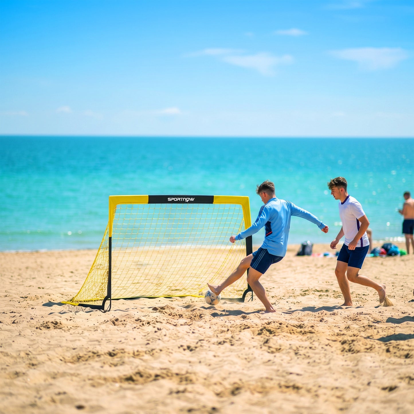 Pop Up Football Goal, Portable Folding Football Net with Carry Bag, 4 U-Shaped Ground Stakes, Fibreglass Pole